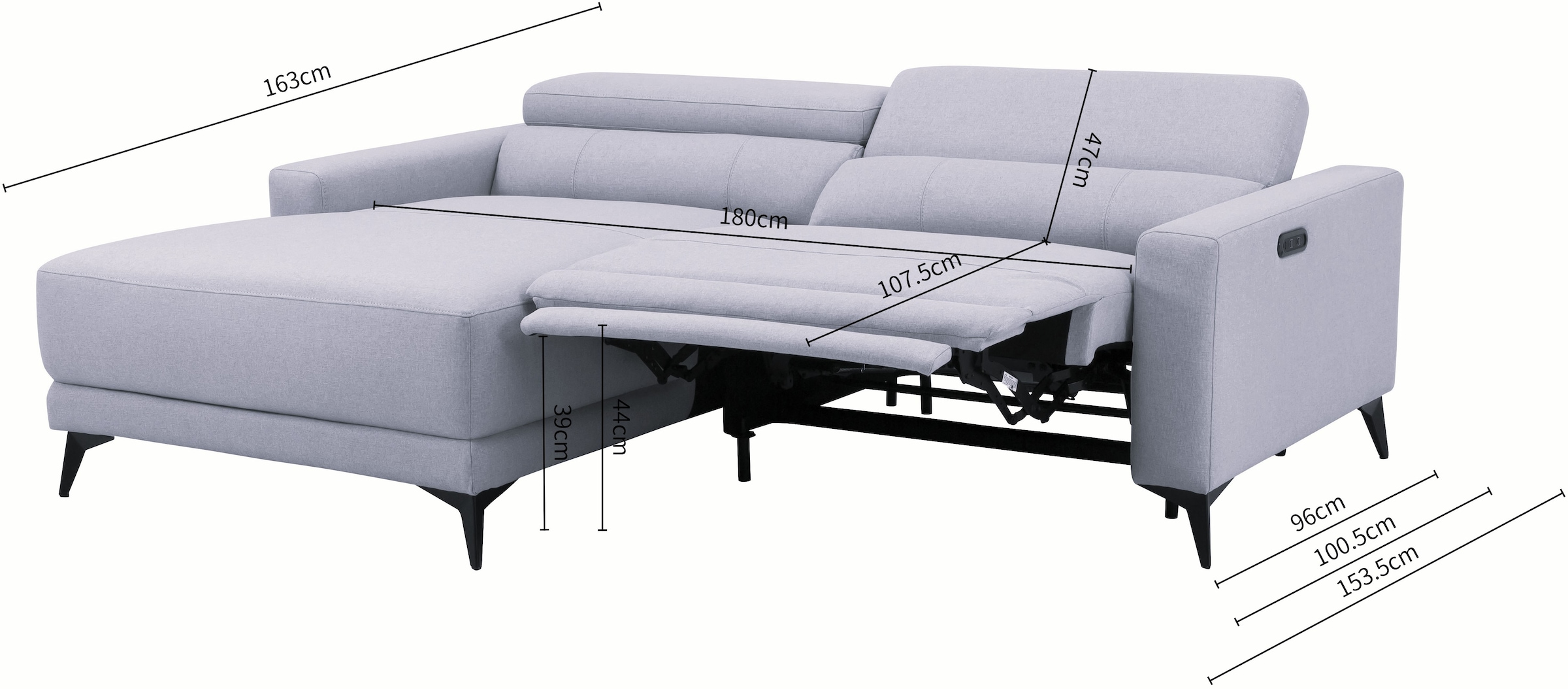 OTTO home Ecksofa »LEWII, L-Form, 213 cm - elektr. Relaxfunktion« mit USB A/C-Anschluss. Federkern, verstellbaren Kopfstützen, Webstoff