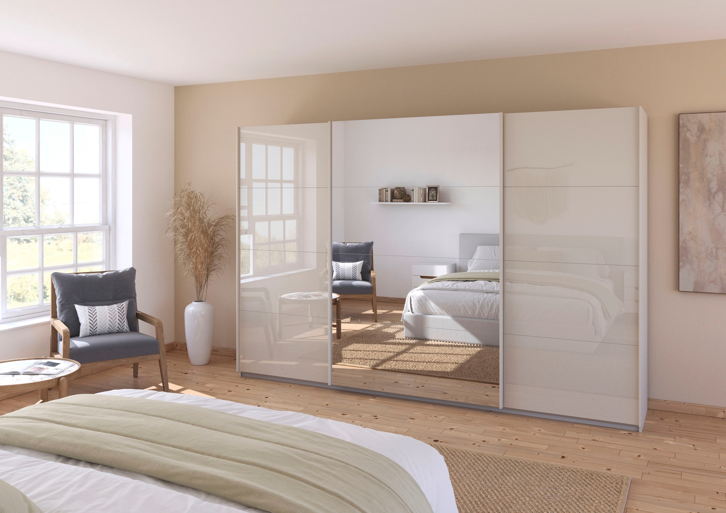 rauch Schwebetürenschrank »Kleiderschrank Kleiderschränke Schrank Garderobe AGORDO mit Glasfront«, durchdachte Innenausstattung, in 4 Breiten und 2 Höhen MADE IN GERMANY