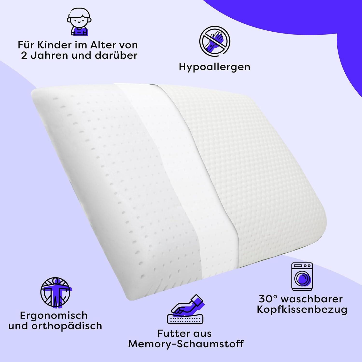 Wolkenfeld Babykissen »Eron Kinderkissen« Weiches und Atmungsaktives Kinderkopfkissen - Natürliches Memory Foam