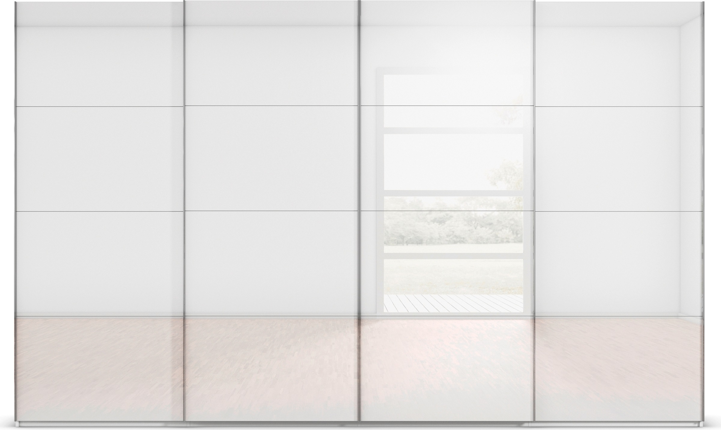 rauch Schwebetürenschrank »Kleiderschrank Schrank Garderobe Schlafzimmerschrank SCALE-FYRA«, edle viergeteilte Türen mit Glas-Front viele Farben MADE IN GERMANY