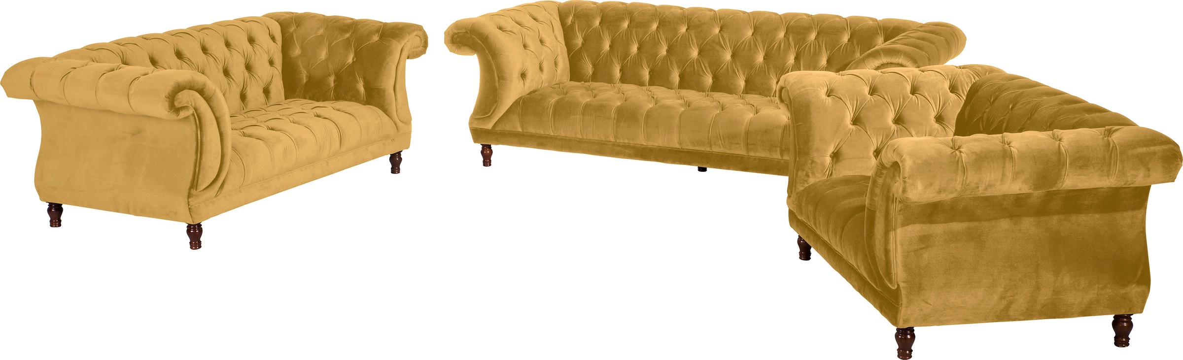 Max Winzer® Chesterfield-Sofa »Isabelle«, Knopfheftung & gedrechselten Füßen in Buche Nussbaum, Breite 200 cm