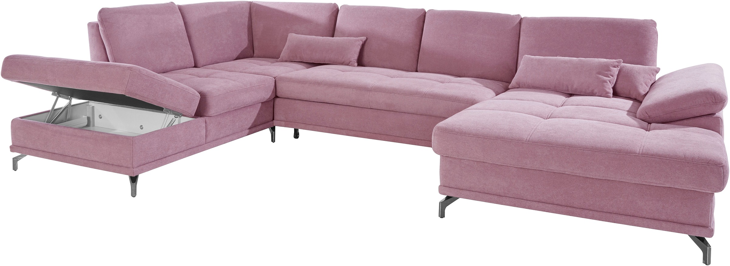 Places of Style Wohnlandschaft »Costello U-Form, mit Sitztiefenverstellung, Armteilverstellung und«, 3 Nierenkissen, optional Bettfunktion und Bettkasten