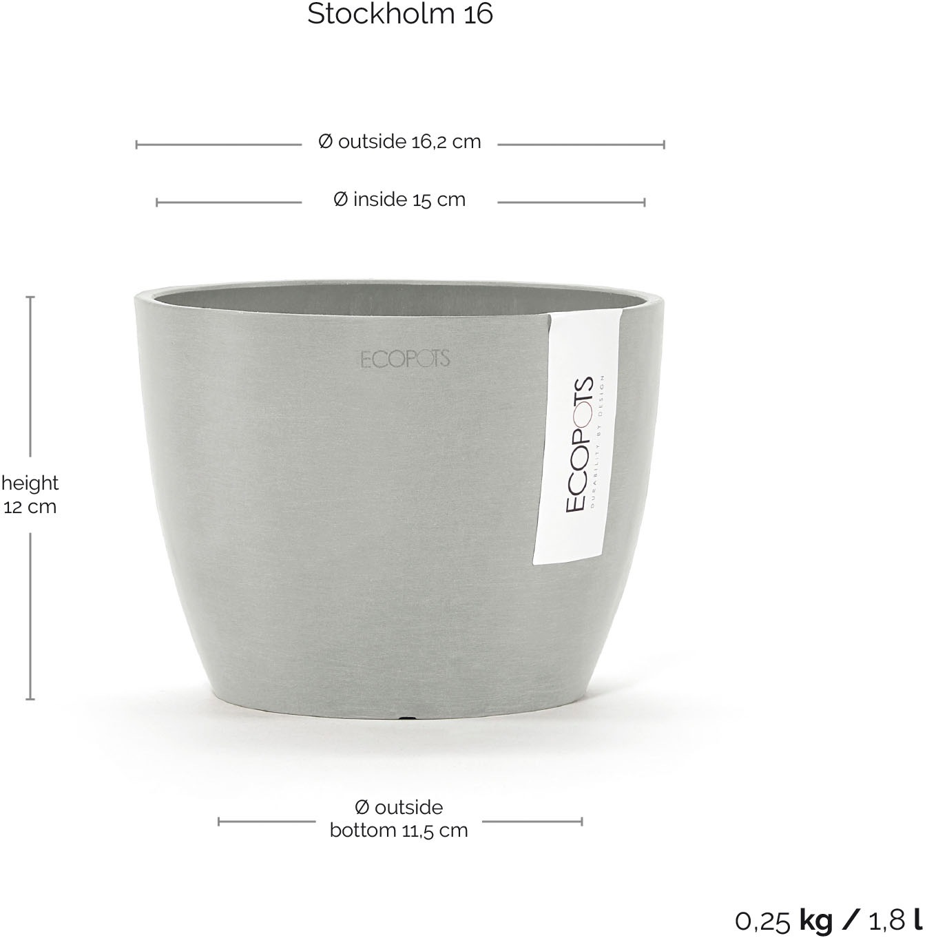 ECOPOTS Blumentopf »STOCKHOLM White Grey« BxTxH: 16x165x12,5 cm