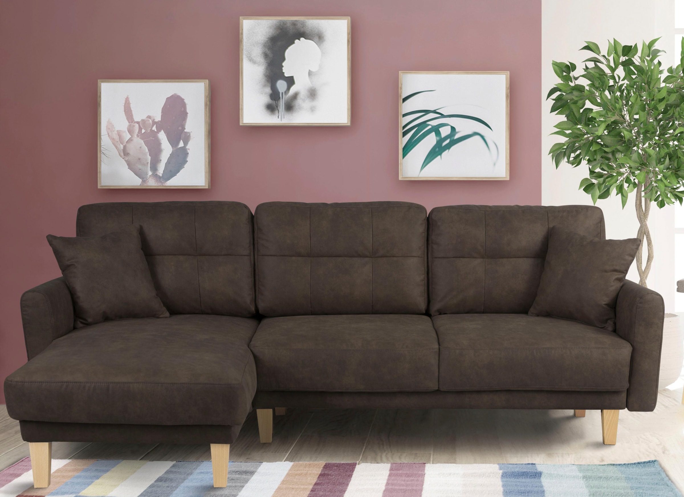 Home affaire Ecksofa »TRIPLO optionale Schlafsofa mit Bettkasten, Maße B/T/H: 234/164/89 cm«, L-Form wahlweise mit Bettfunktion - Liegefläche 132x210 cm