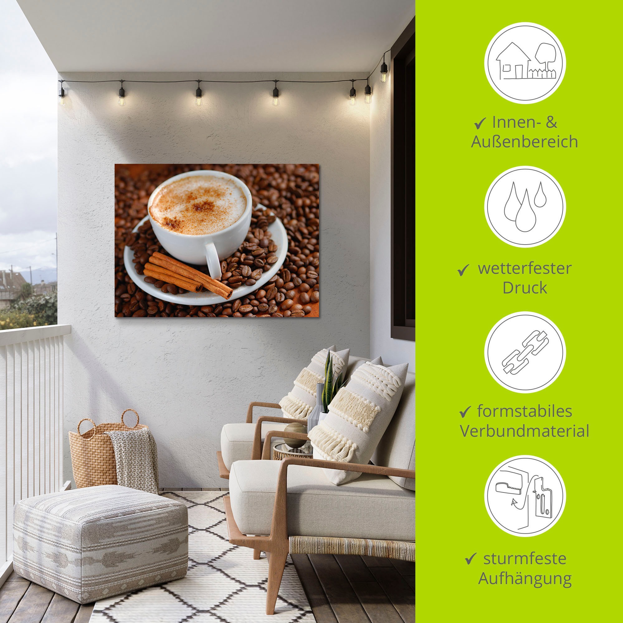 Artland Wandbild »Cappuccino - Kaffee«, Getränke, (1 St.), als Alubild, Outdoorbild, Leinwandbild, Wandaufkleber, versch. Größen