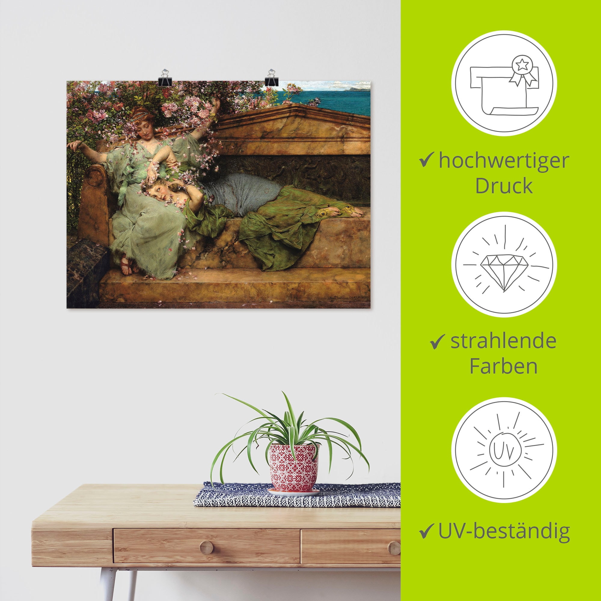 Artland Kunstdruck »Im Rosengarten.«, Frau, (1 St.), als Leinwandbild, Wandaufkleber oder Poster in versch. Größen