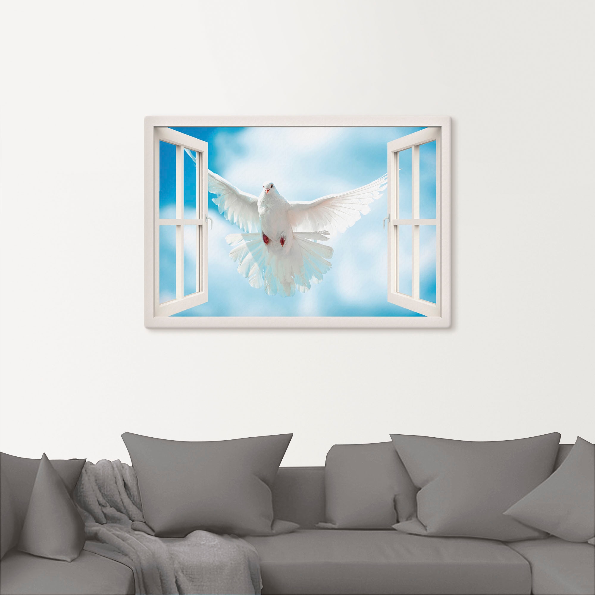 Artland Leinwandbild »Fensterblick Taube vor der Sonne« Vögel 1 Stk. tlg. auf Holzrahmen gespannt