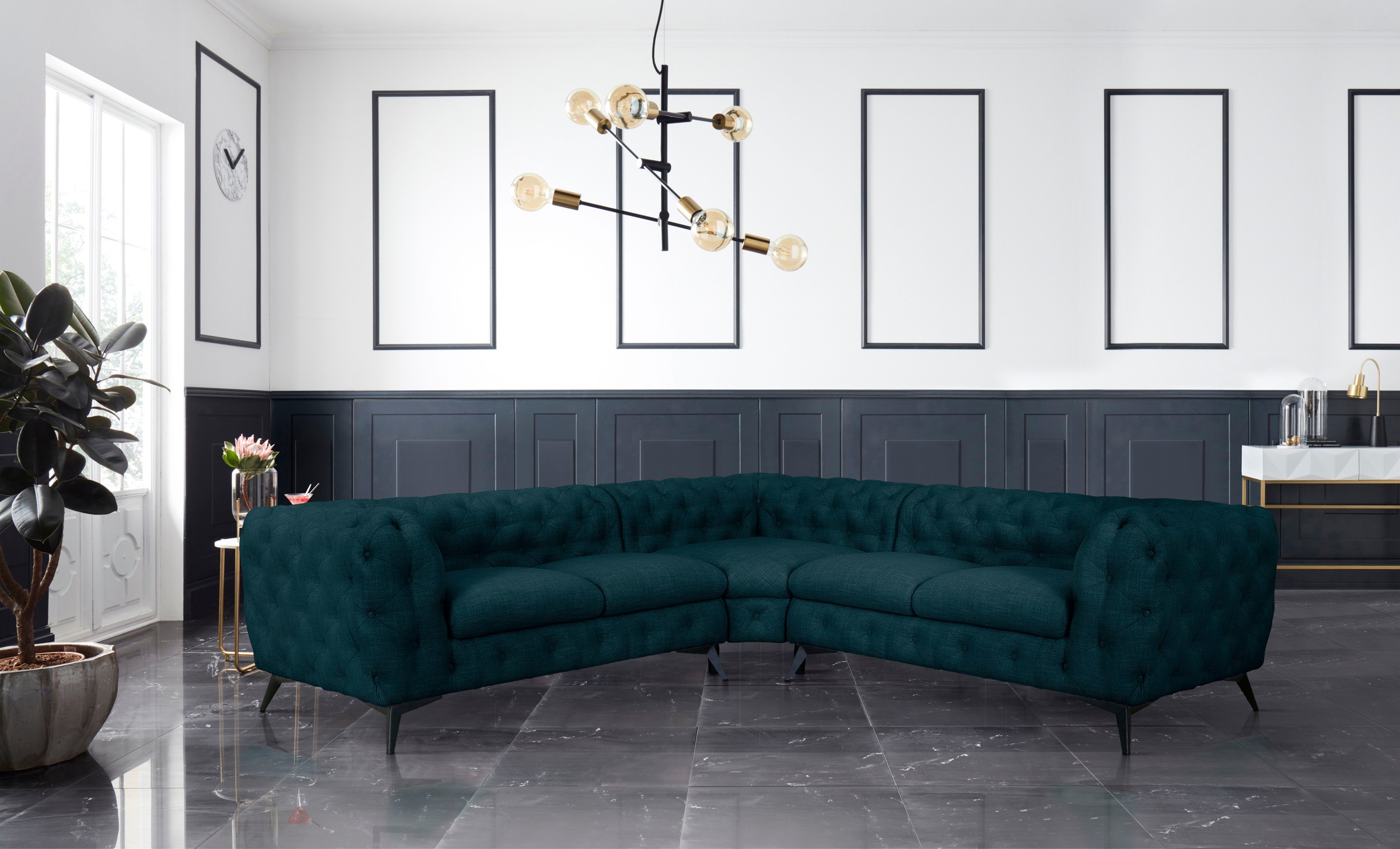 Leonique Chesterfield-Sofa »Ecksofa GLYNIS L-Form mit Wellenunterfederung, günstig online kaufen