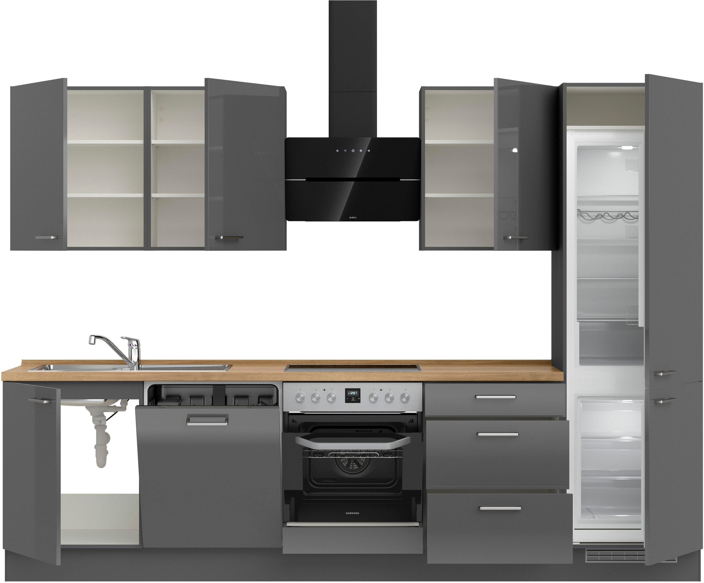 nobilia® Küchenzeile »"Flash II"«, vormontiert, Ausrichtung wählbar, Breite 300 cm, wahlw. mit E-Geräten