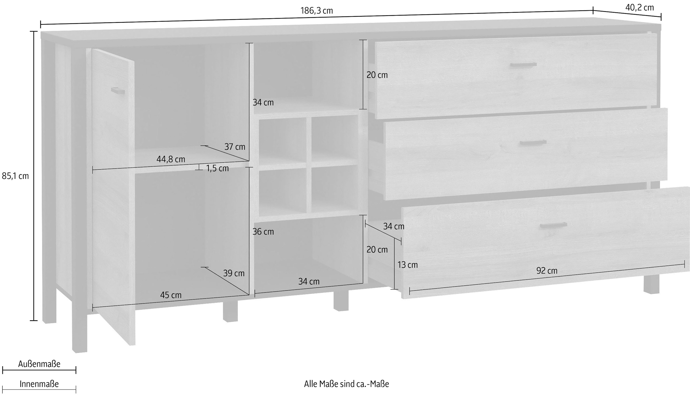FORTE Sideboard »High Rock«, Breite ca. 186 cm