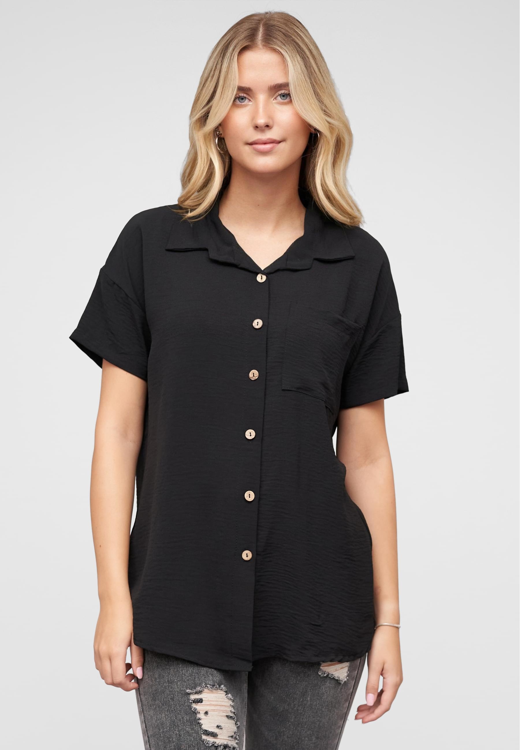 CLOUD 5IVE Kurzarmhemd »CLOUD 5IVE Musselin Kurzarm Hemd mit Knopfleiste und Brusttasche«