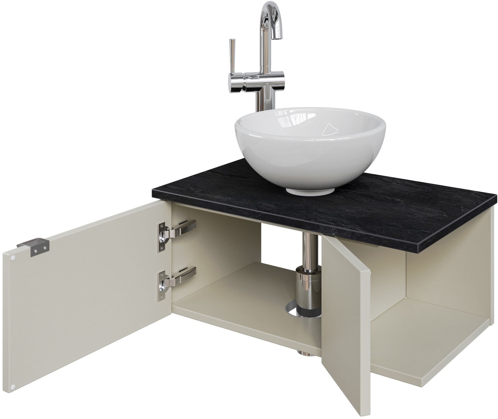 Saphir Waschtisch »Serie 6915 Waschschale mit Unterschrank für Gästebad, Gäste WC«, 61 cm mit Keramik-Aufsatzbecken, 2 Türen und 1 Fach