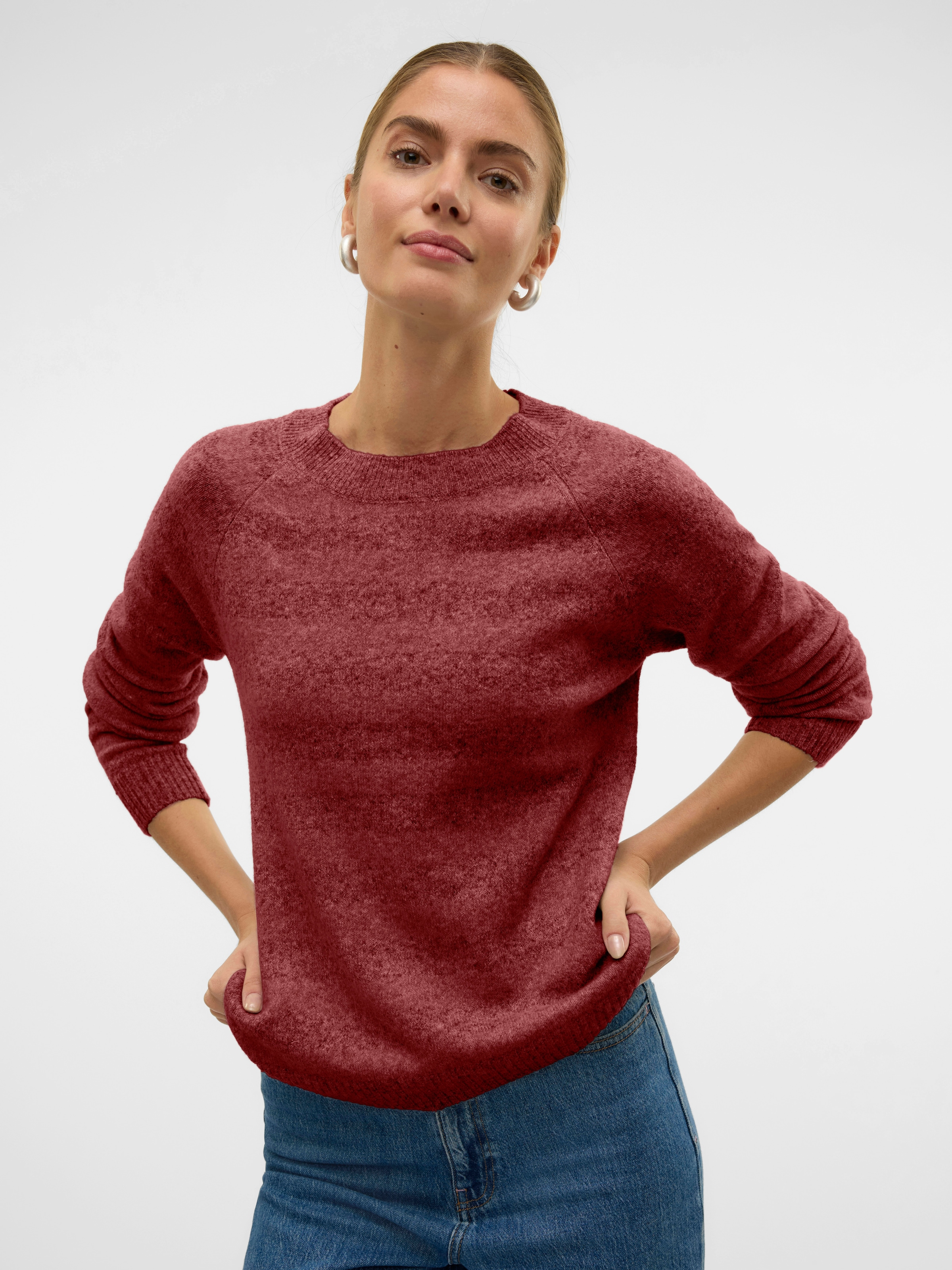 Vero Moda Rundhalspullover »VMDOFFY LS O-NECK BLOUSE GA NOOS« Materialmix, regular fit