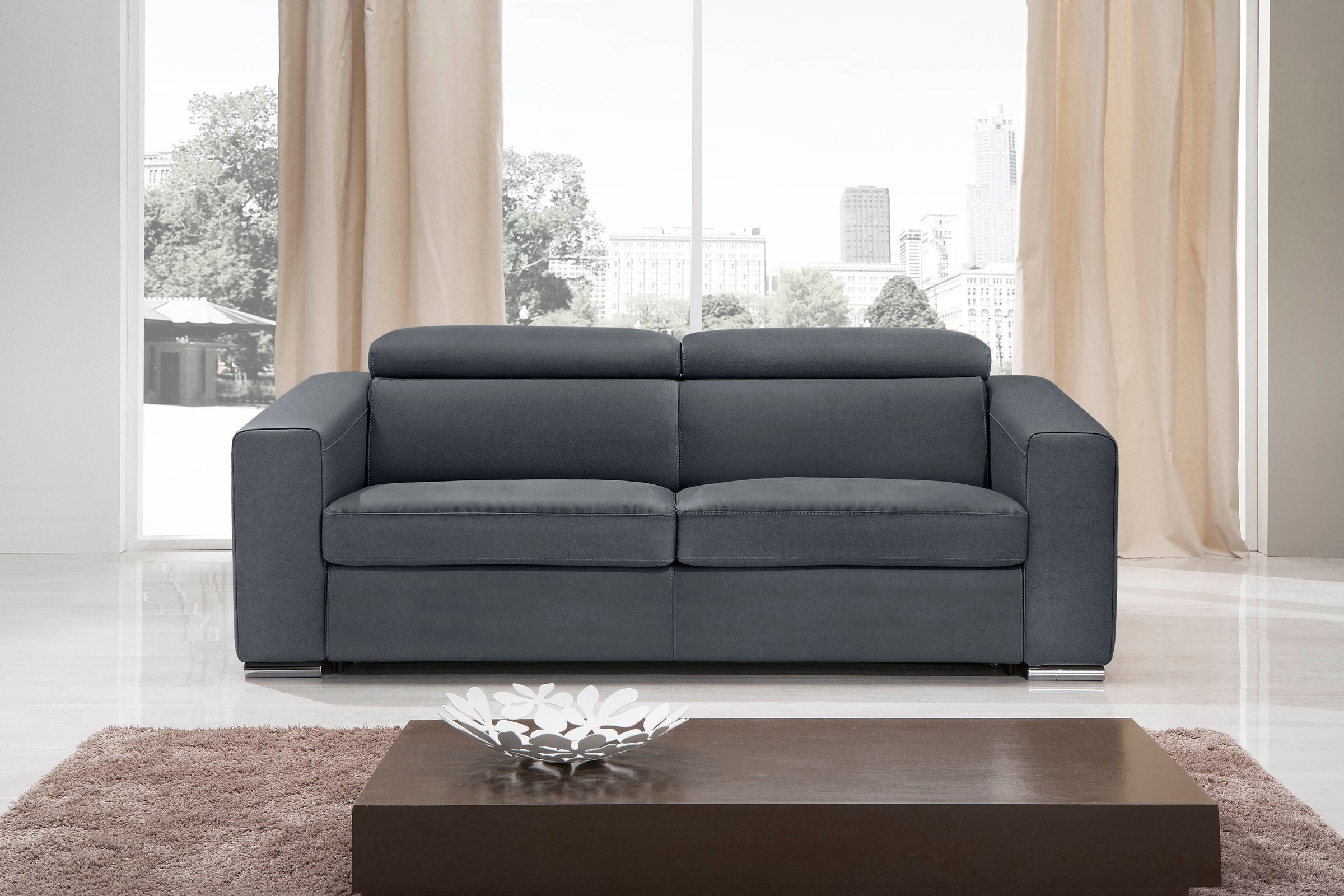 Egoitaliano Schlafsofa »Cabiria, Design und super Sitz- und Liegekomfort«, Sofa inkl. Schlaffunktion, Kopfteile verstellbar, mit Metallfüßen