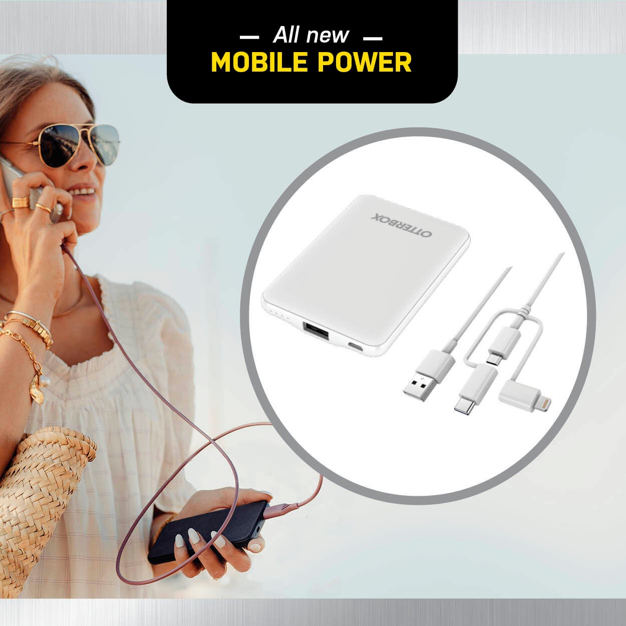 Otterbox Powerbank »Power Bank 5000 mAh externer Akku mit USB-A und Micro-USB«, 5000 mAh, Status LED, schlankes, robustes Design, inkl. 3 in 1 Ladekabel