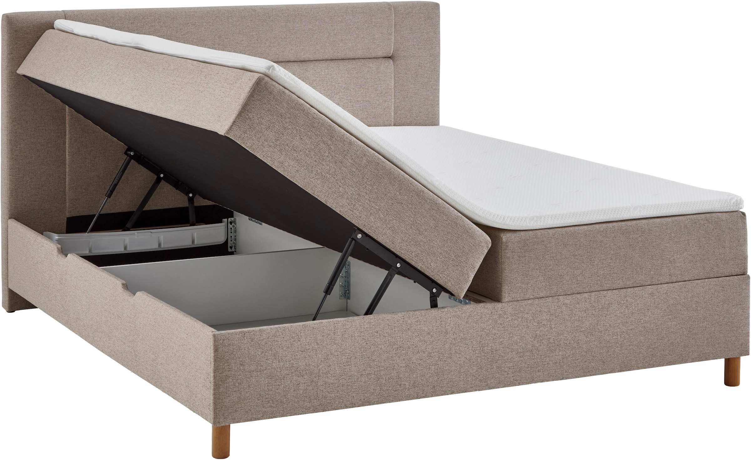 INOSIGN Boxbett »Escalon II, mit Bettkasten, inkl. Topper, mit Holzfüßen«, erhältlich in den Breiten 120x200cm und 180x200cm