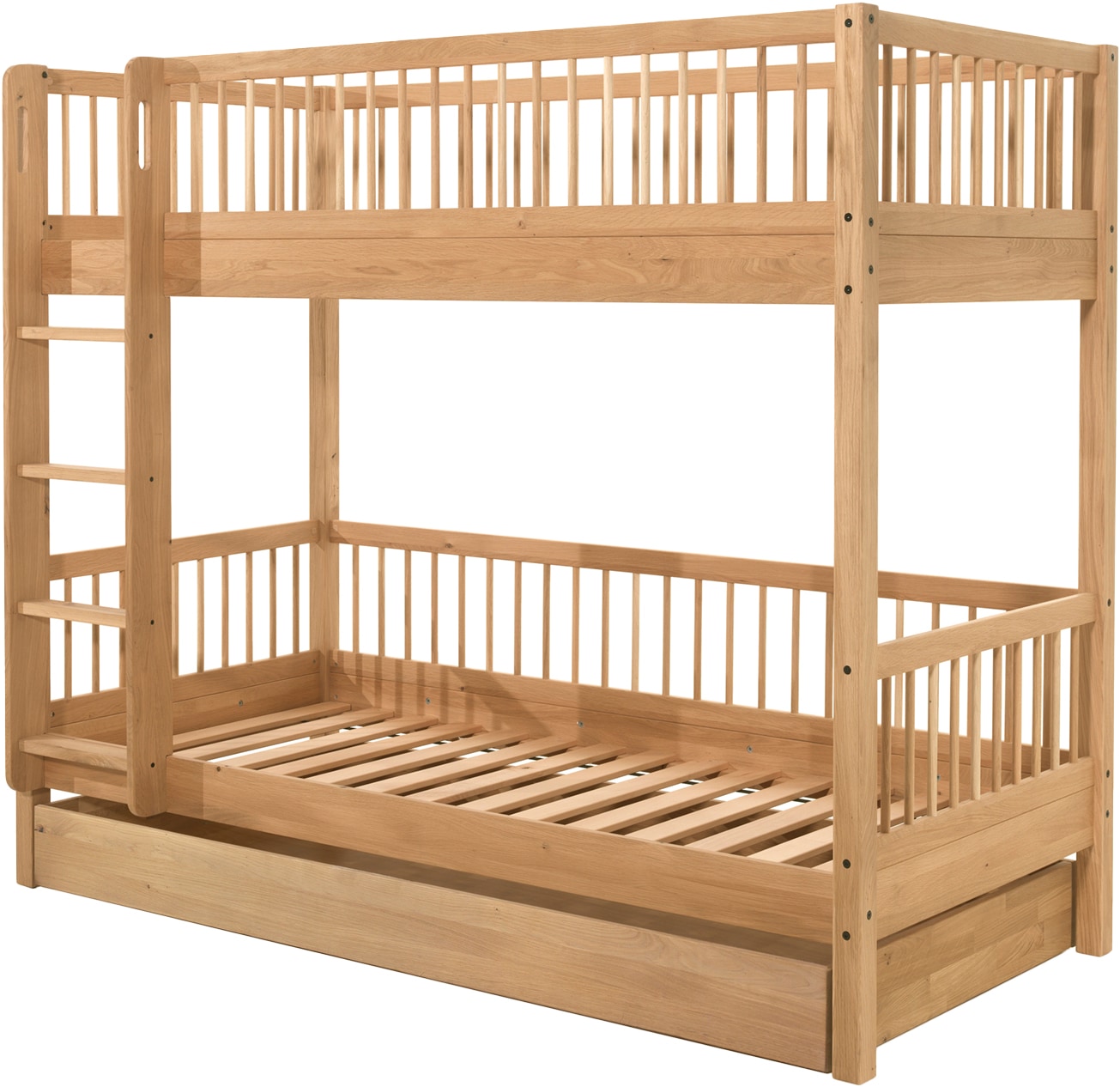 Home affaire Etagenbett »Forrest, Eiche massiv, Made in Europe, langlebige Qualität«, (H/B/T ca. 176/90/200cm), Schublade + unterer Rausfallschutz optional, stabil, 2 Lattenroste
