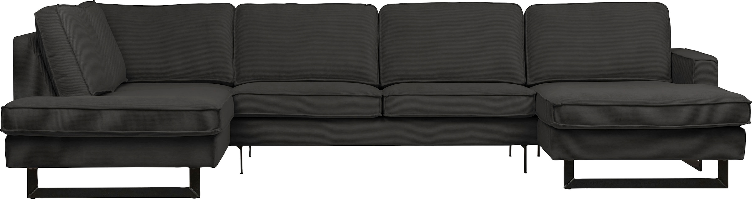 Places of Style Wohnlandschaft »Pinto, 350 cm, U-Form, XXL, mit Ottomanen«, Cord, Chenille, Lederoptik, mit Keder, Metallfüße, Wellenunterfederung