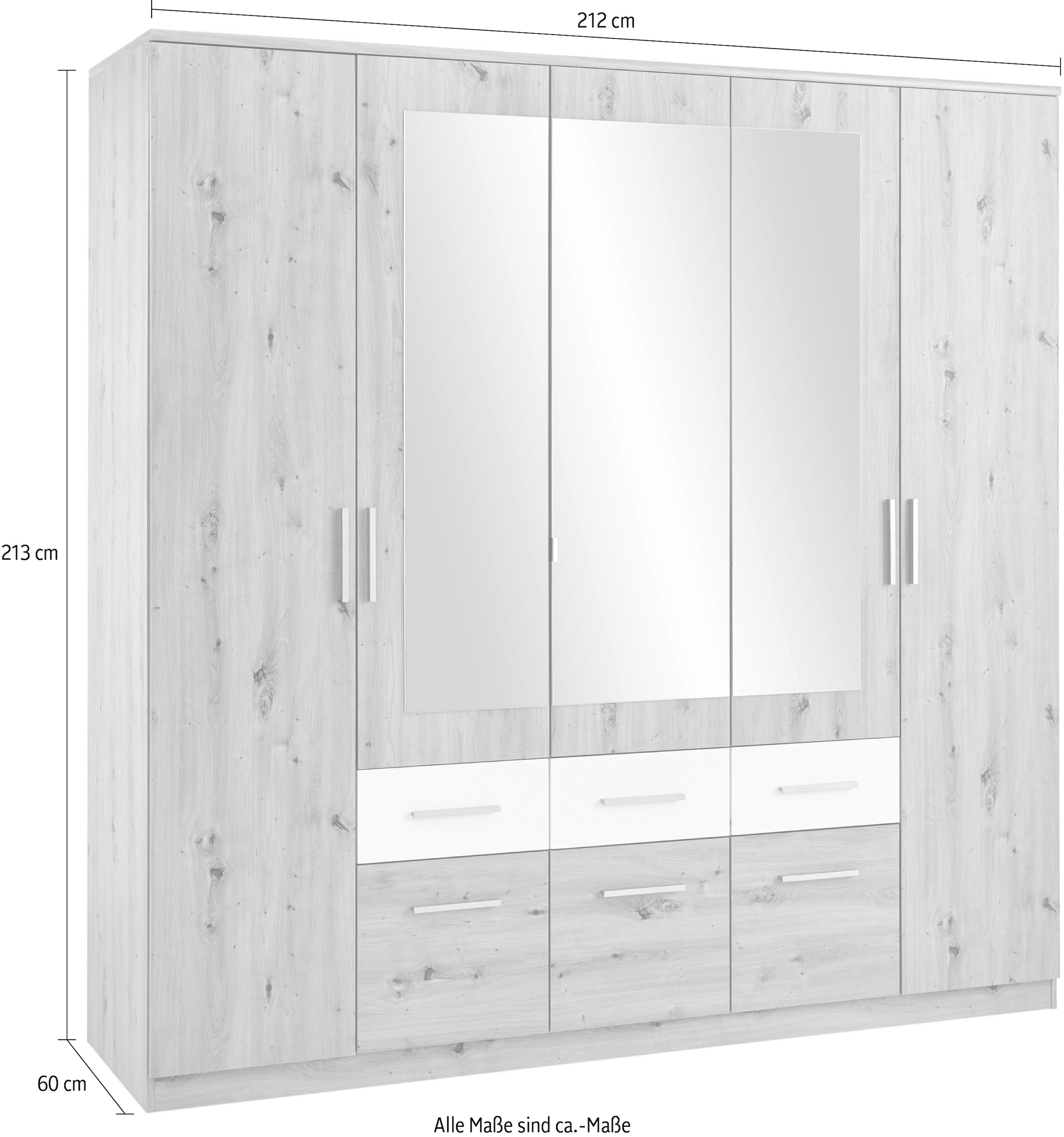 Schlafkontor Drehtürenschrank »Florida«, 212 cm breit mit Schubkästen, Kleiderschrank mit Spiegel