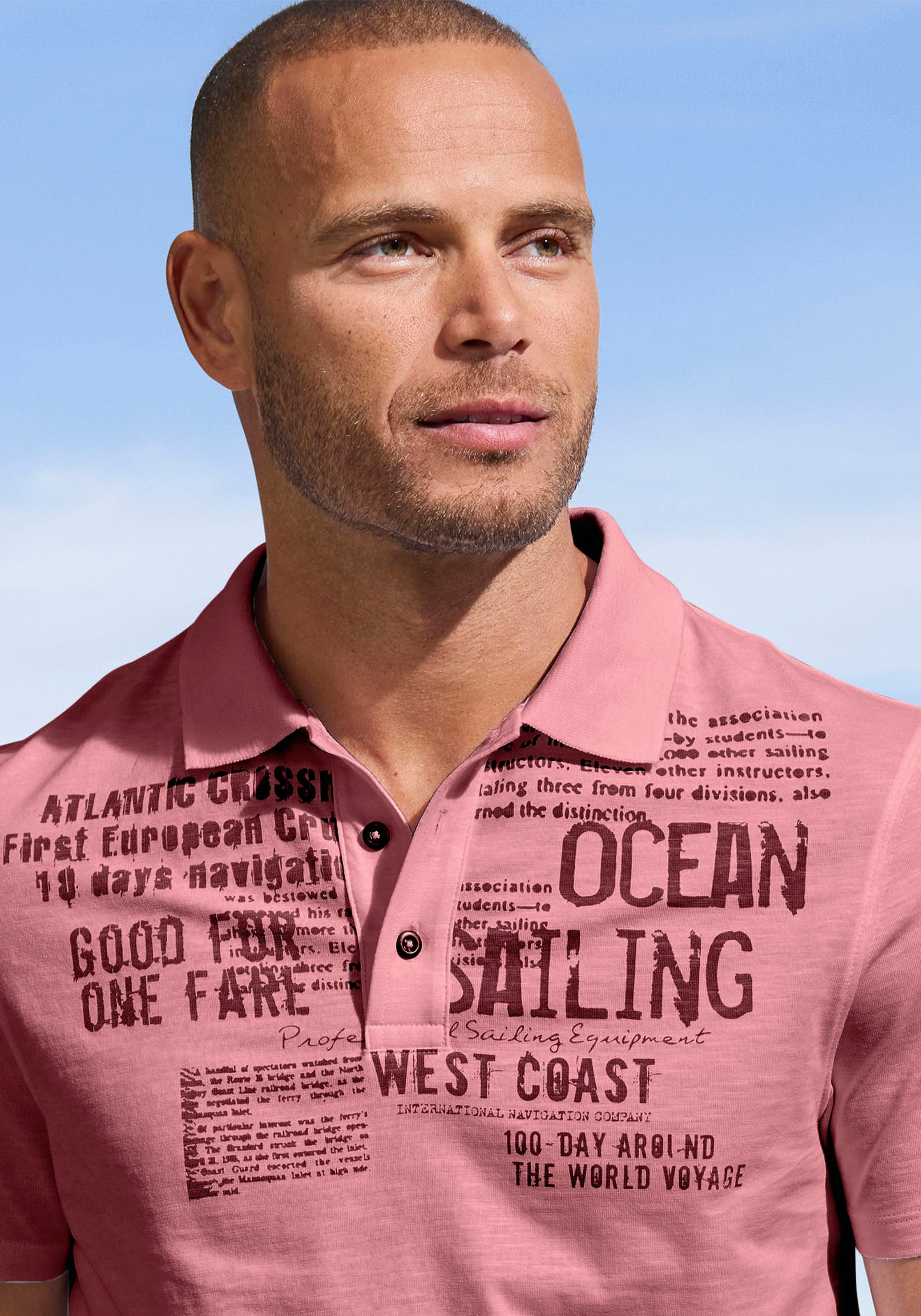 John Devin Poloshirt »mit Print«, Regular-Fit, aus Slub-Qualität, mit Print