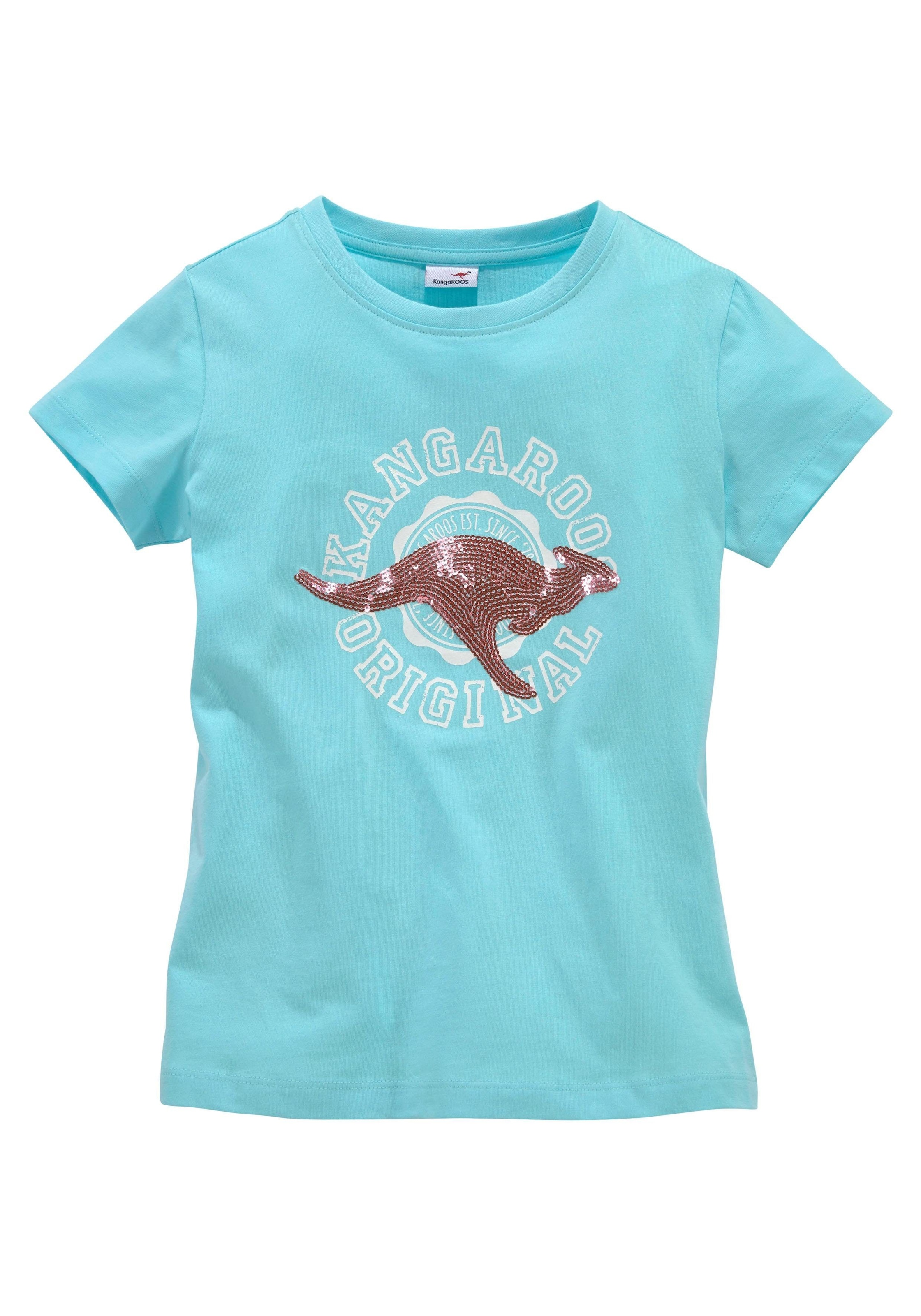 KangaROOS T-Shirt »mit Paillettenapplikation«, Kurzarm, taillierter Schnitt, mit Logodruck und Pailletten