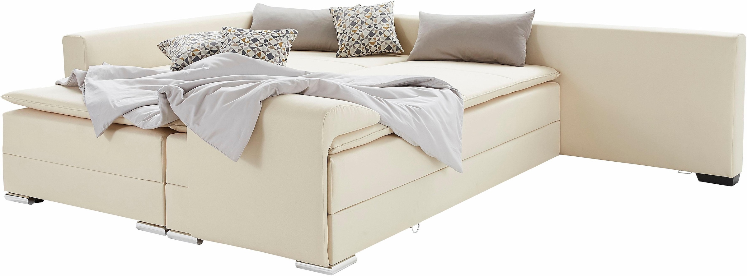INOSIGN Ecksofa »Boxspringbett Night & Day L-Form mit Dauer-Schlaffunktion mit Armlehne«, mit Boxspring-Bettfunktion 180x200 cm und Bettkasten, Dauerschläfer!
