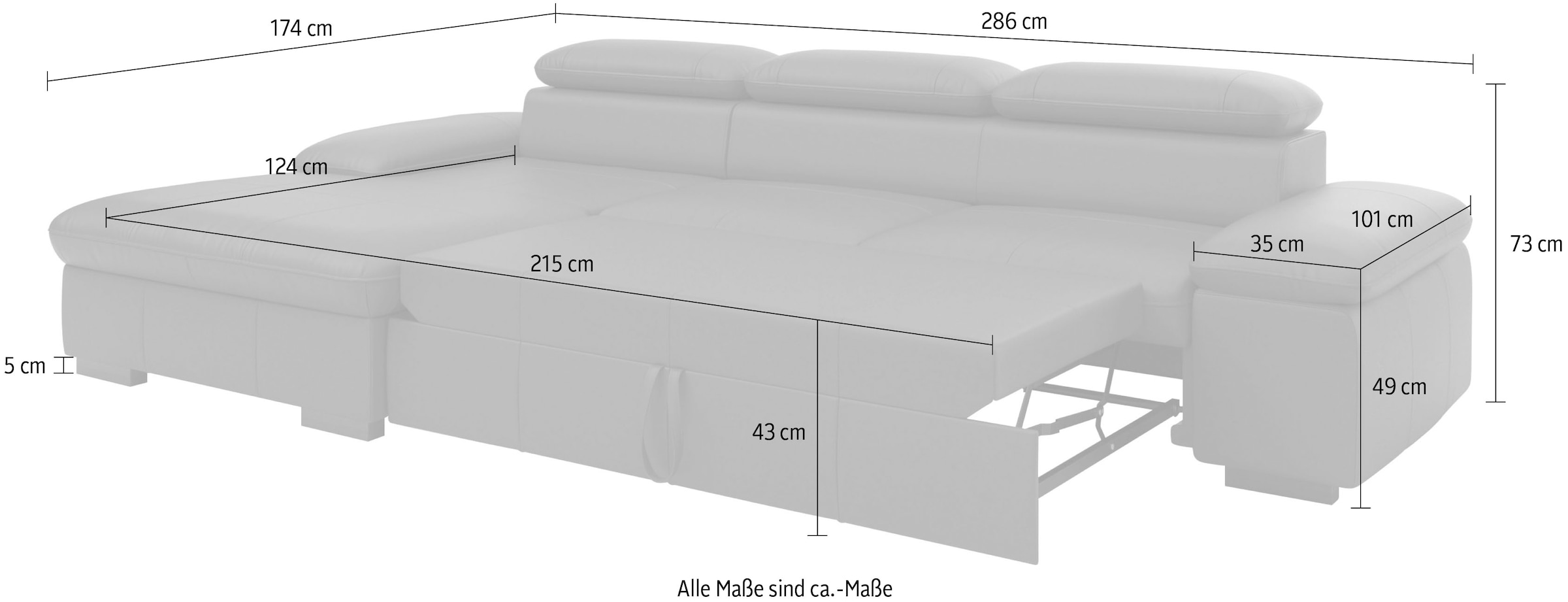 Home affaire Ecksofa »Alberto L-Form«, mit Kopfteilverstellung, wahlweise mit Bettfunktion
