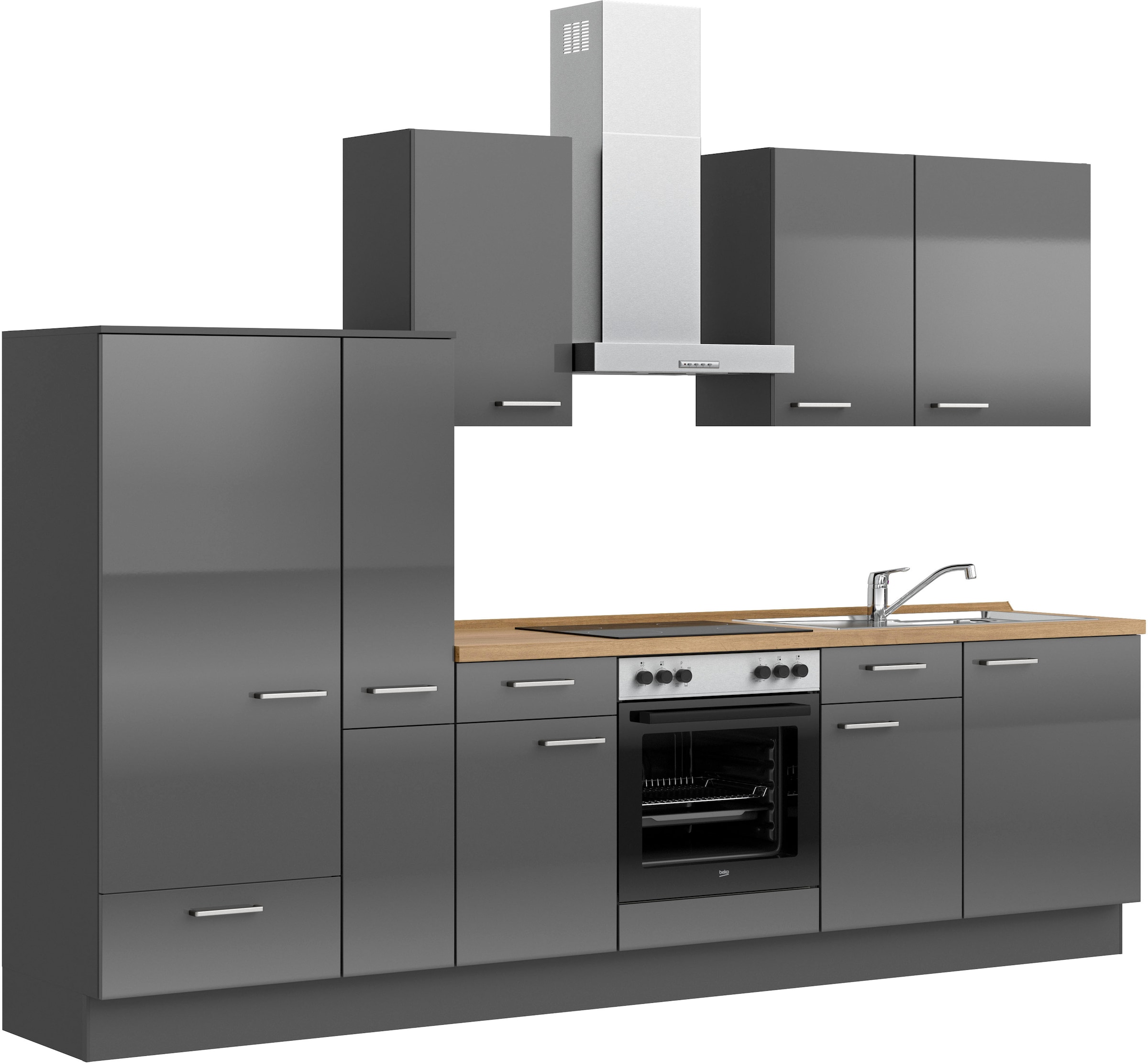 nobilia® Küchenzeile »"Flash I"« vormontiert, Ausrichtung wählbar, Breite 300 cm, wahlw. mit E-Geräten