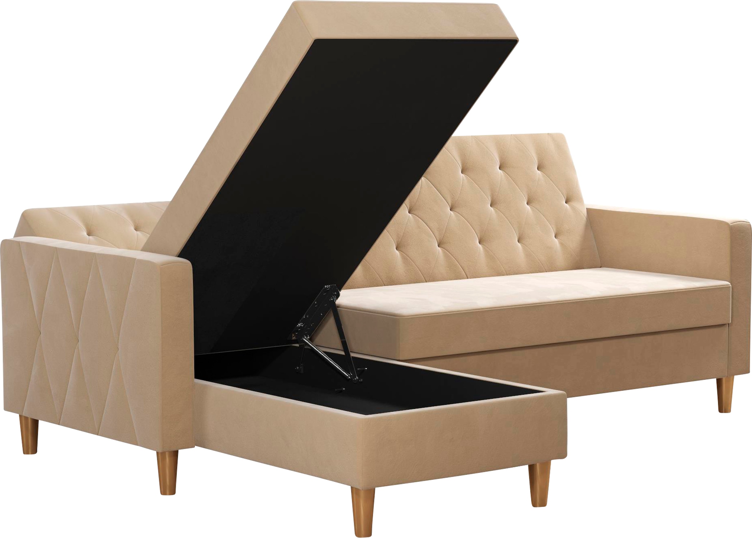 Cosmo Living Ecksofa »Liberty«, mit Schlafffunktion, Recamiere mit Stauraum beidseitig montierbar