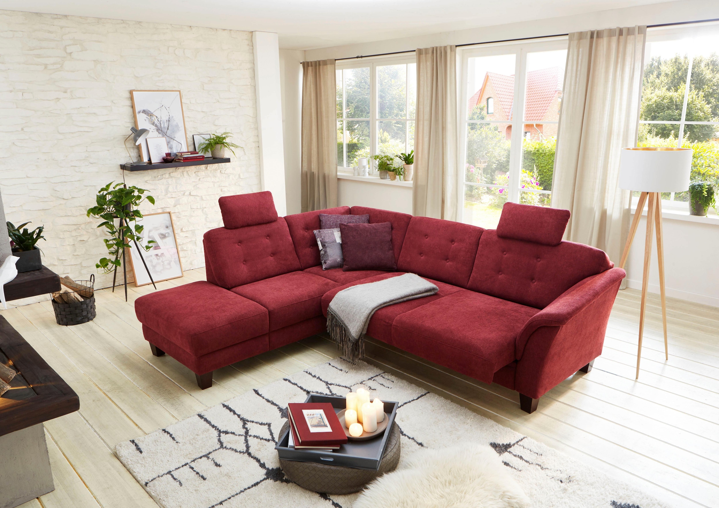 Home affaire Ecksofa »Trondheim L-Form«, mit Federkern und Knopfheftung im Rücken, Füße Buche dunkel