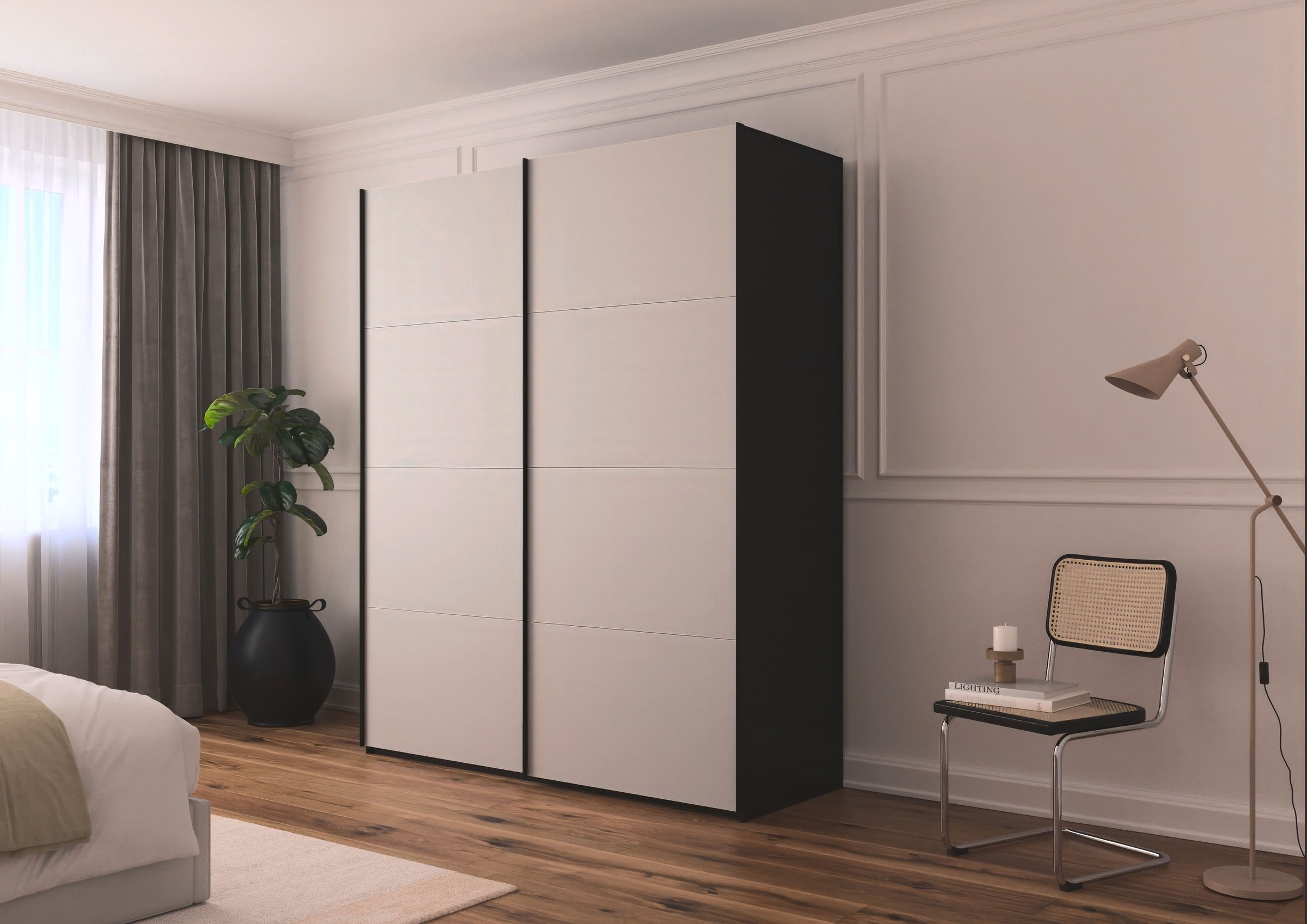 rauch Schwebetürenschrank »Kleiderschrank Schrank Garderobe Schlafzimmerschrank SCALE-FYRA«, edle viergeteilte Türen mit Glas-Front viele Farben MADE IN GERMANY