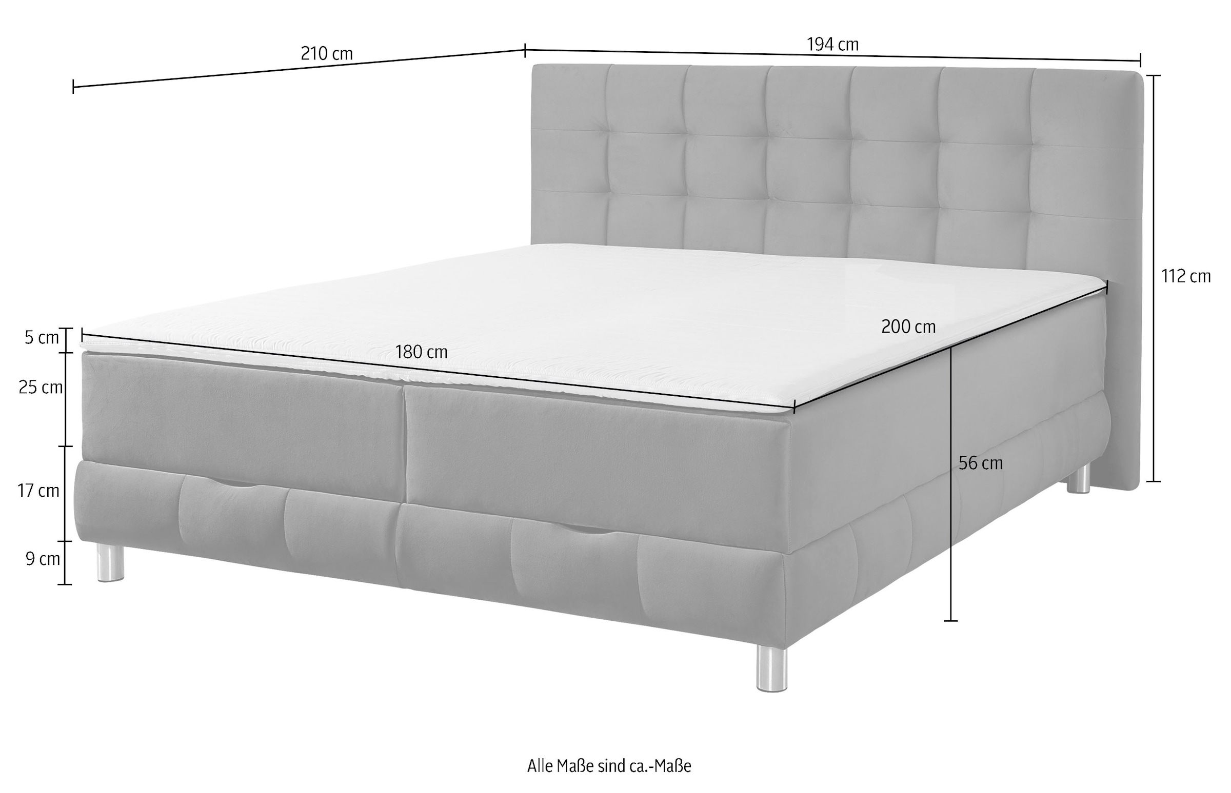 INOSIGN Boxbett Vaasa, mit Bettkasten & Topper, in 4 Breiten, Überlänge 220 cm