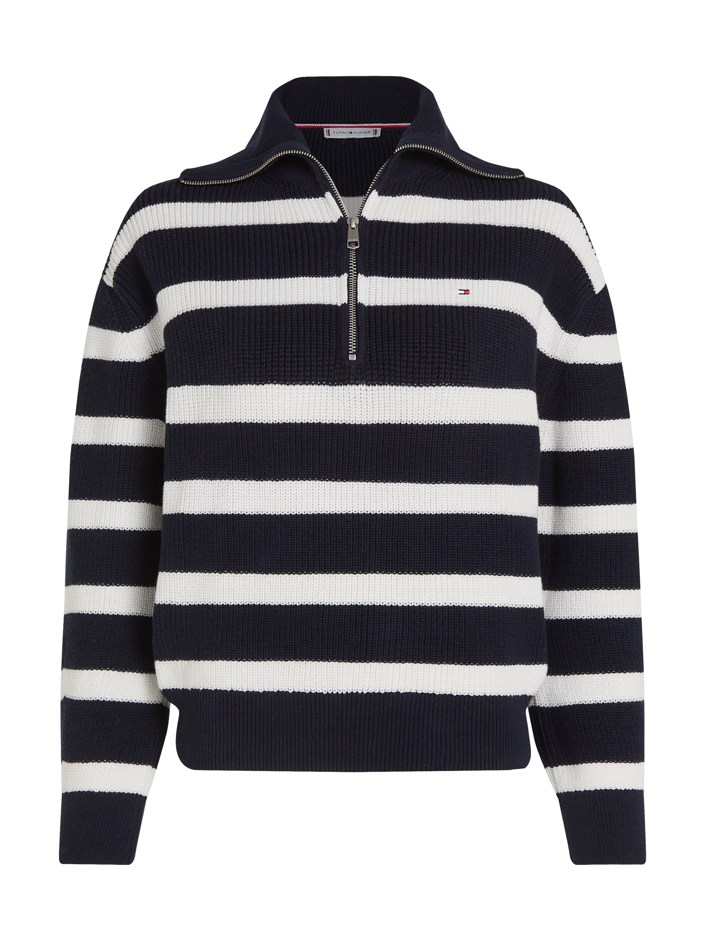 Tommy Hilfiger Troyer »CO CARDI STITCH 1/2 ZIP SWEATER«, mit kurzem Zipper, Streifendessin