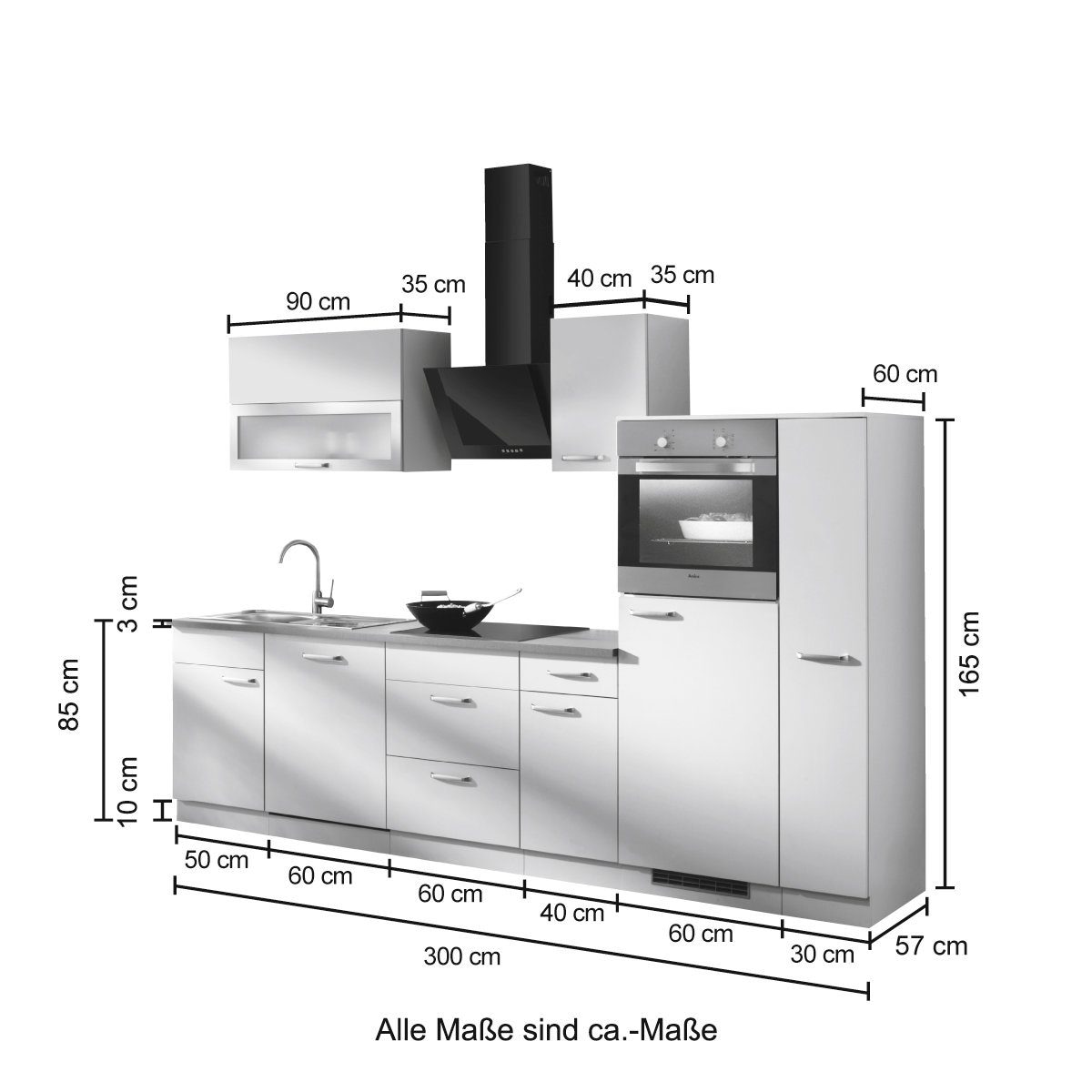 Gesamtbreite Küchenzeile E-Geräten, bestellen Küchen wiho »Michigan«, 300 online cm mit