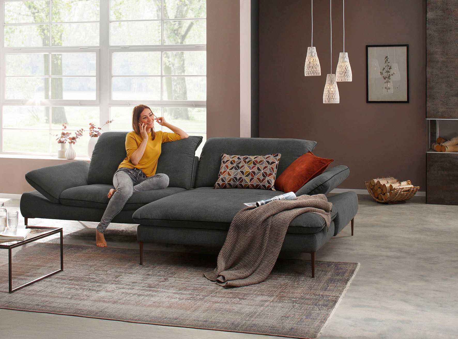 W.SCHILLIG Ecksofa »enjoy&MORE, Designsofa, elegant und bequem, L-Form«, Sitztiefenverstellung, Füße bronze pulverbeschichtet, Breite 294 cm