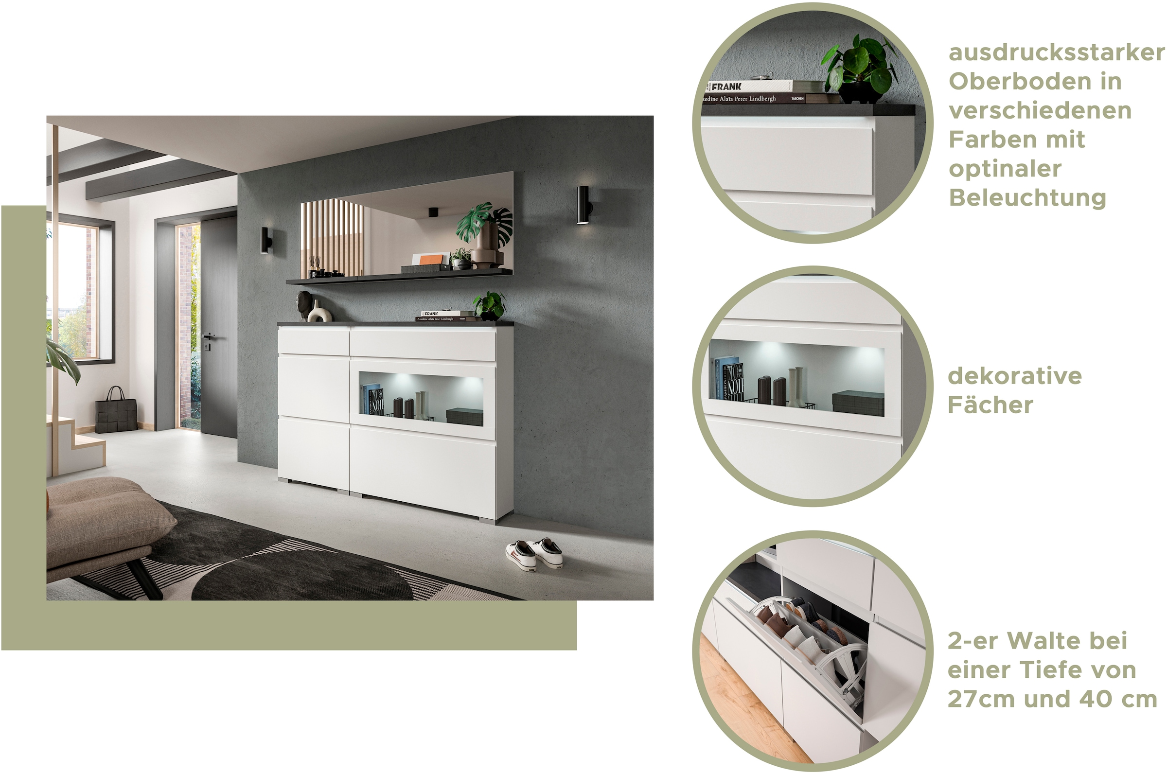 INOSIGN Schuhschrank »Skoskap, Tiefe 40 cm, 3 Türen, 10 Fächer, 8 Einlegeböden«, Platz für ca. 17 Schuhpaare, Kommode, Schuhkommode, Schuhregal