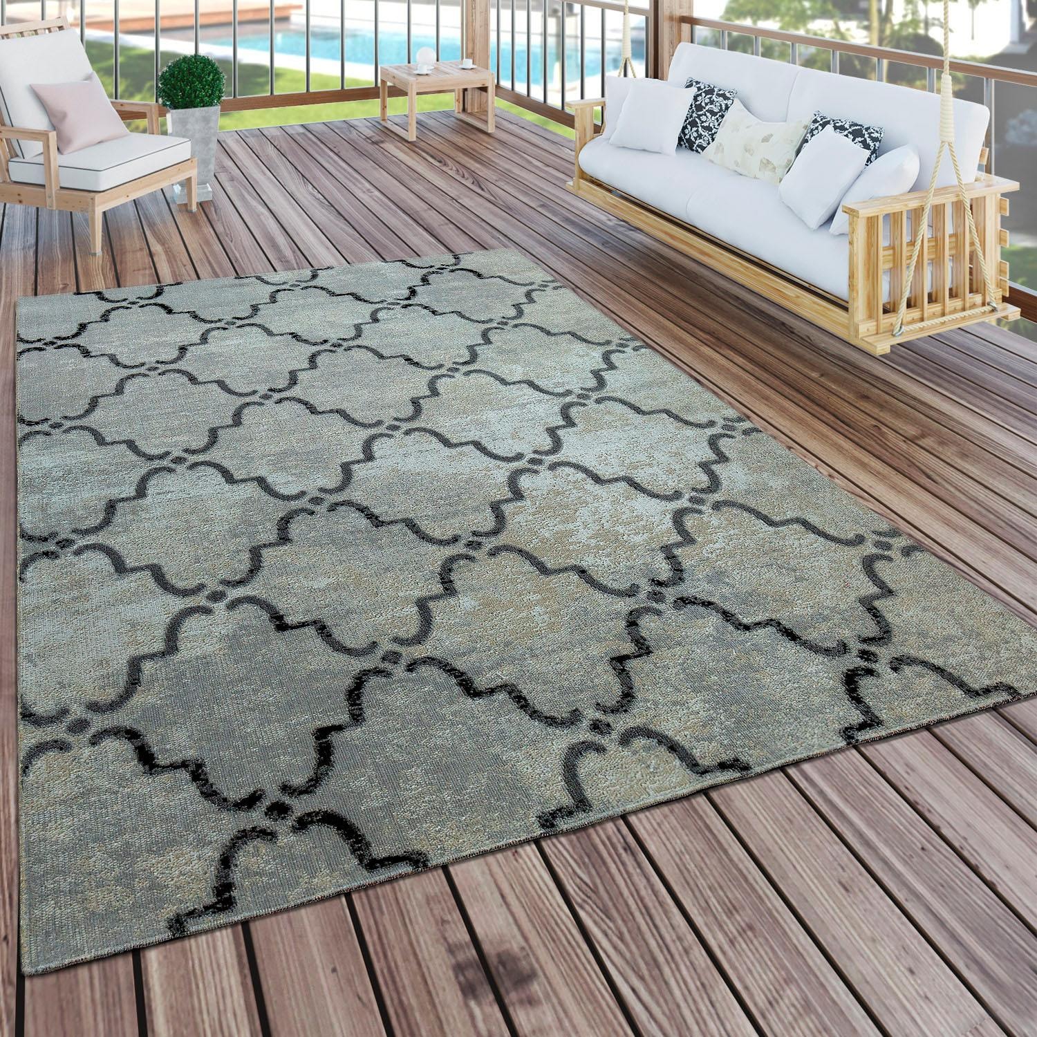 Paco Home Teppich »Artigo 411«, rechteckig, 4 mm Höhe, Kurzflor, Vintage Design, In- und Outdoor geeignet