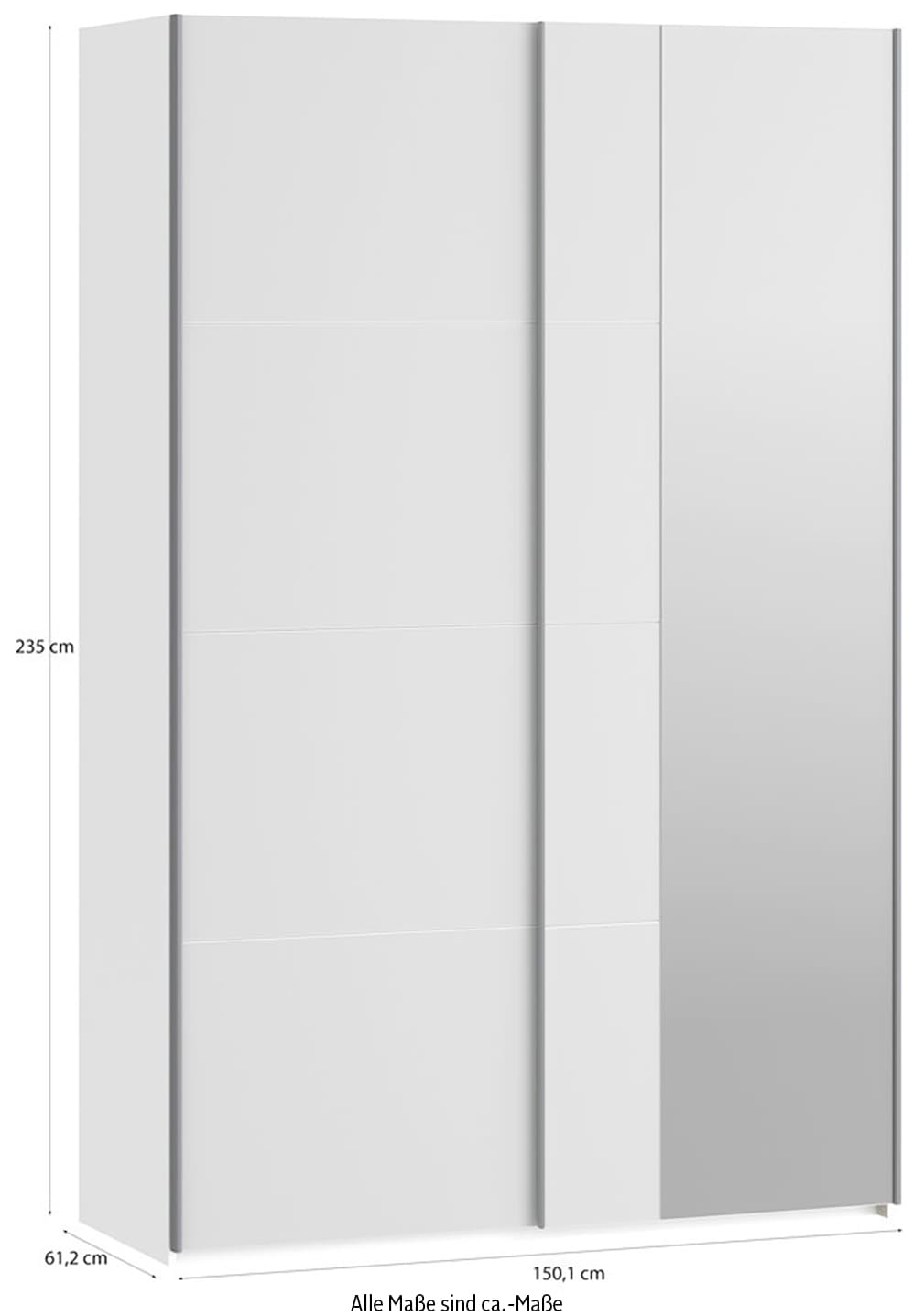 FORTE Schwebetürenschrank, Höhe 2,35 mtr, stehende Montage, Spiegel