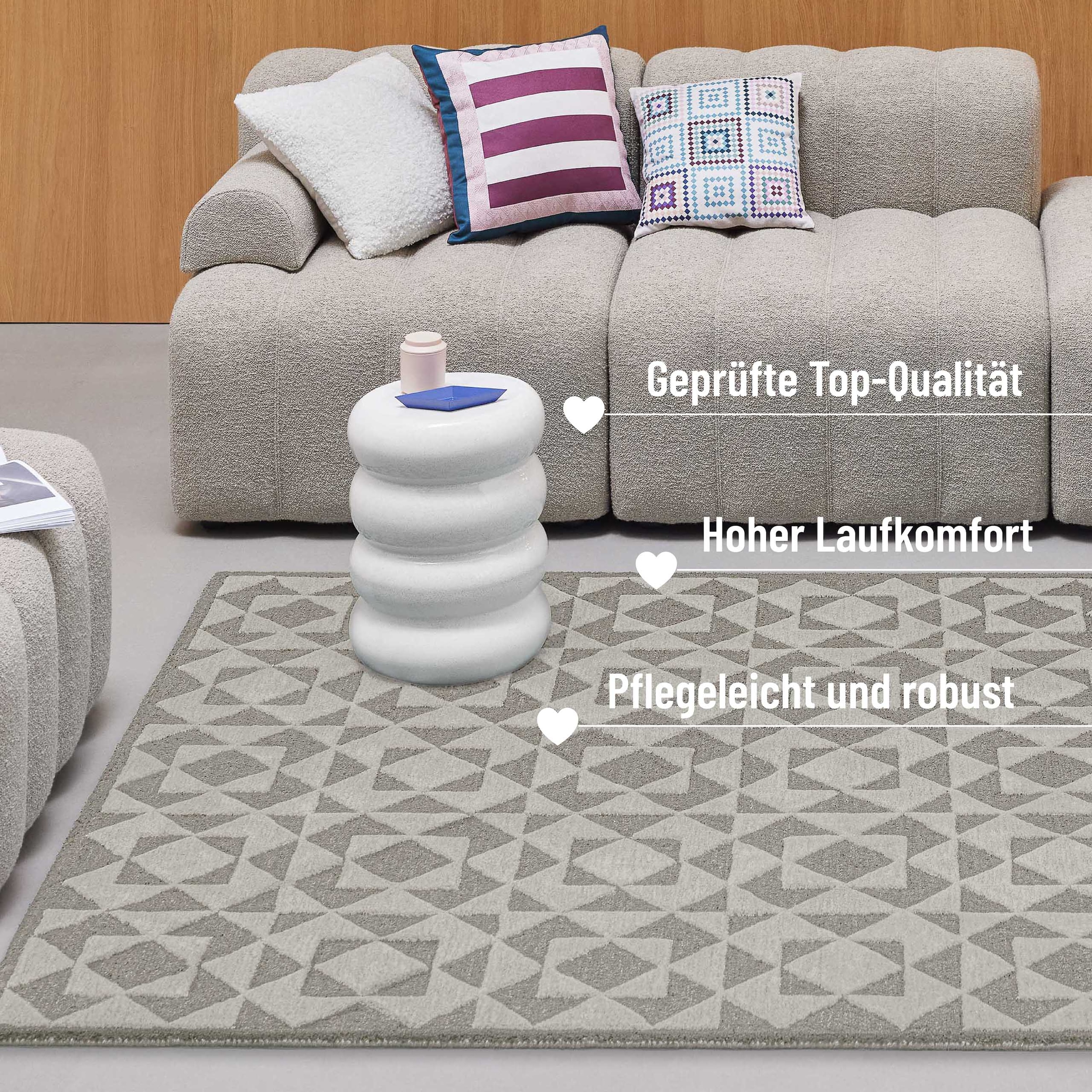 Wecon home Teppich »Downtown«, rechteckig, 10 mm Höhe, handgefertigt, pflegeleicht, Fasermix, Wohnzimmer, Schlafzimmer