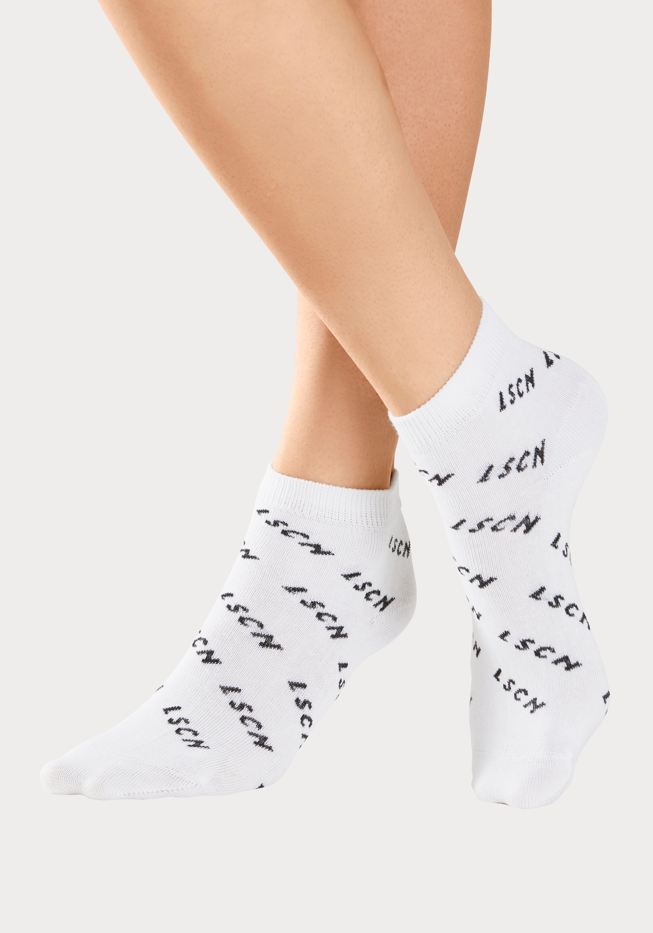 LSCN by LASCANA Kurzsocken, (Packung, 3 Paar), all over Logo Schriftzug