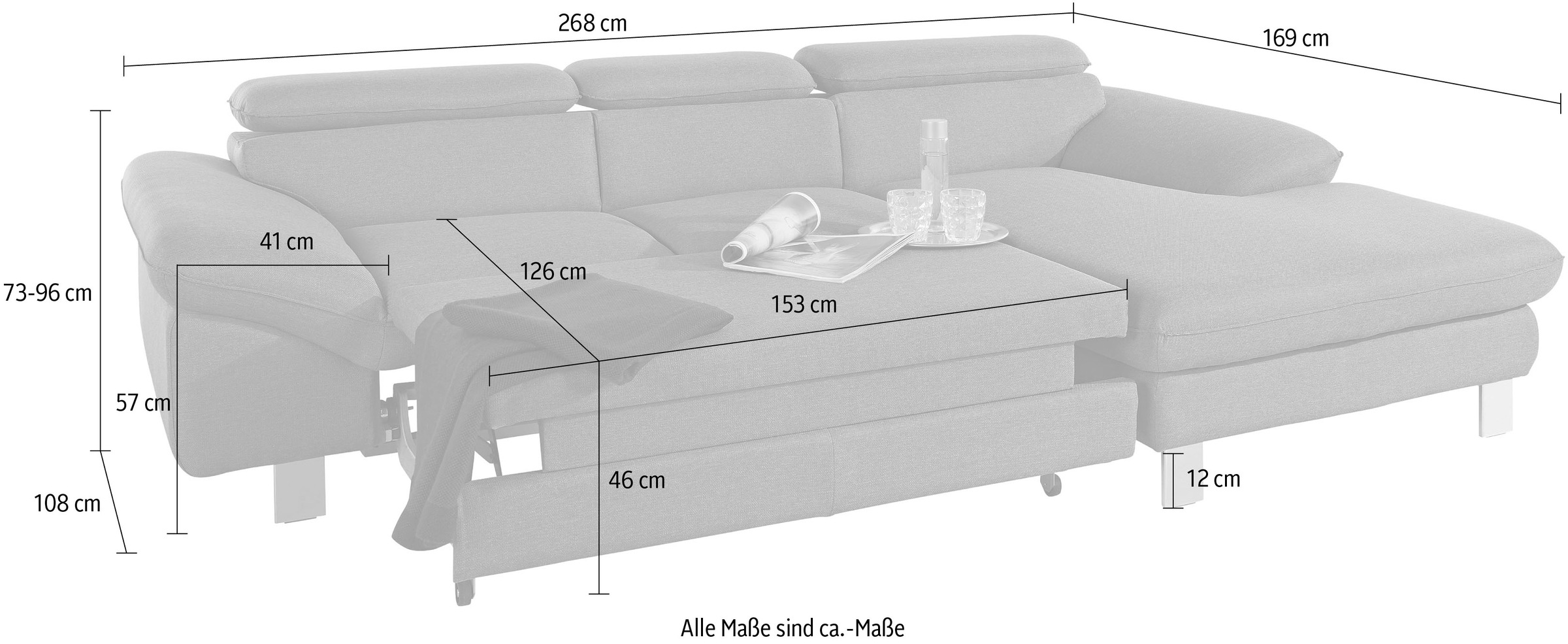 COTTA Polstergarnitur »Driver L-Form«, (Set, 2 tlg.), Set bestehend aus: Ecksofa mit Kopfteilverstellung & Hocker