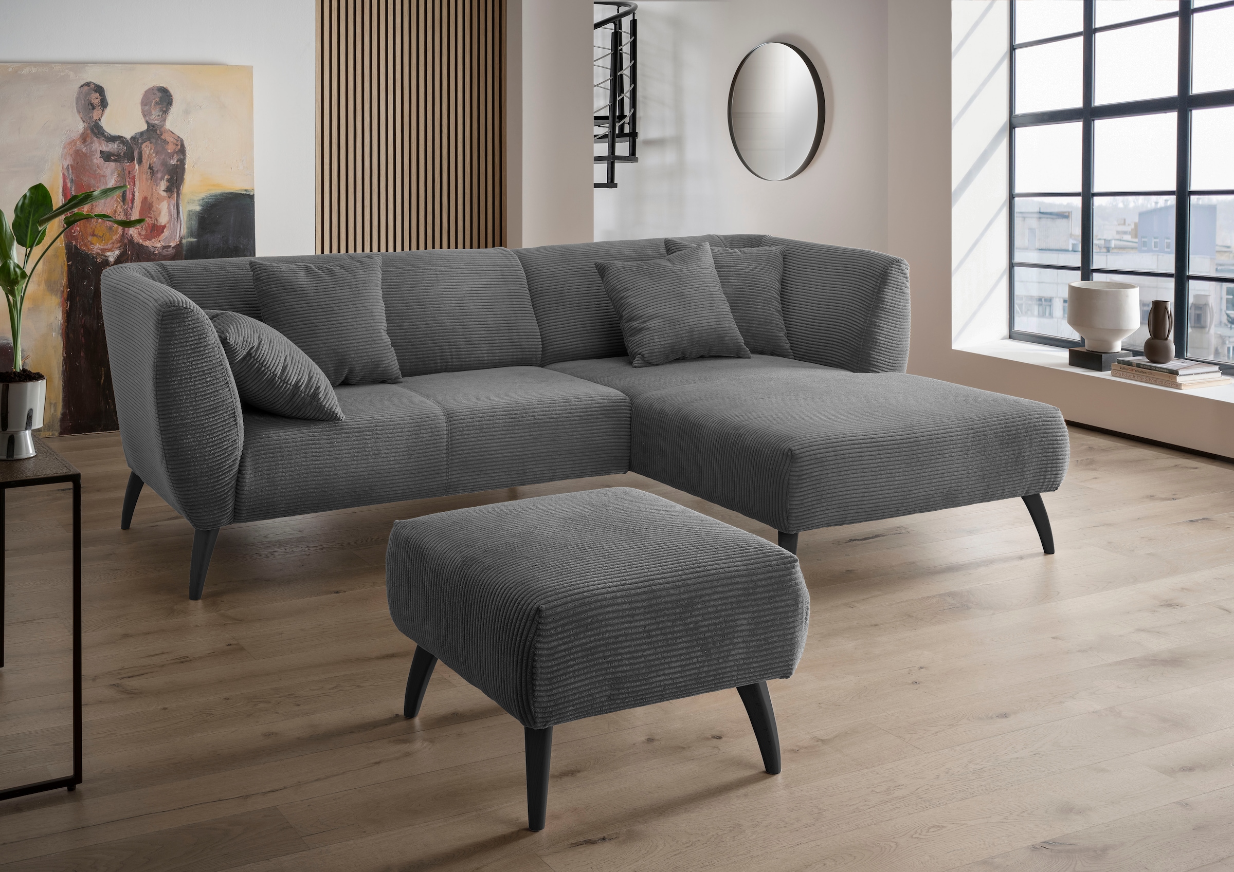 INOSIGN Ecksofa »Colori L-Form«, Holzfußfarbe wählbar, inkl. 4x Zierkissen günstig online kaufen