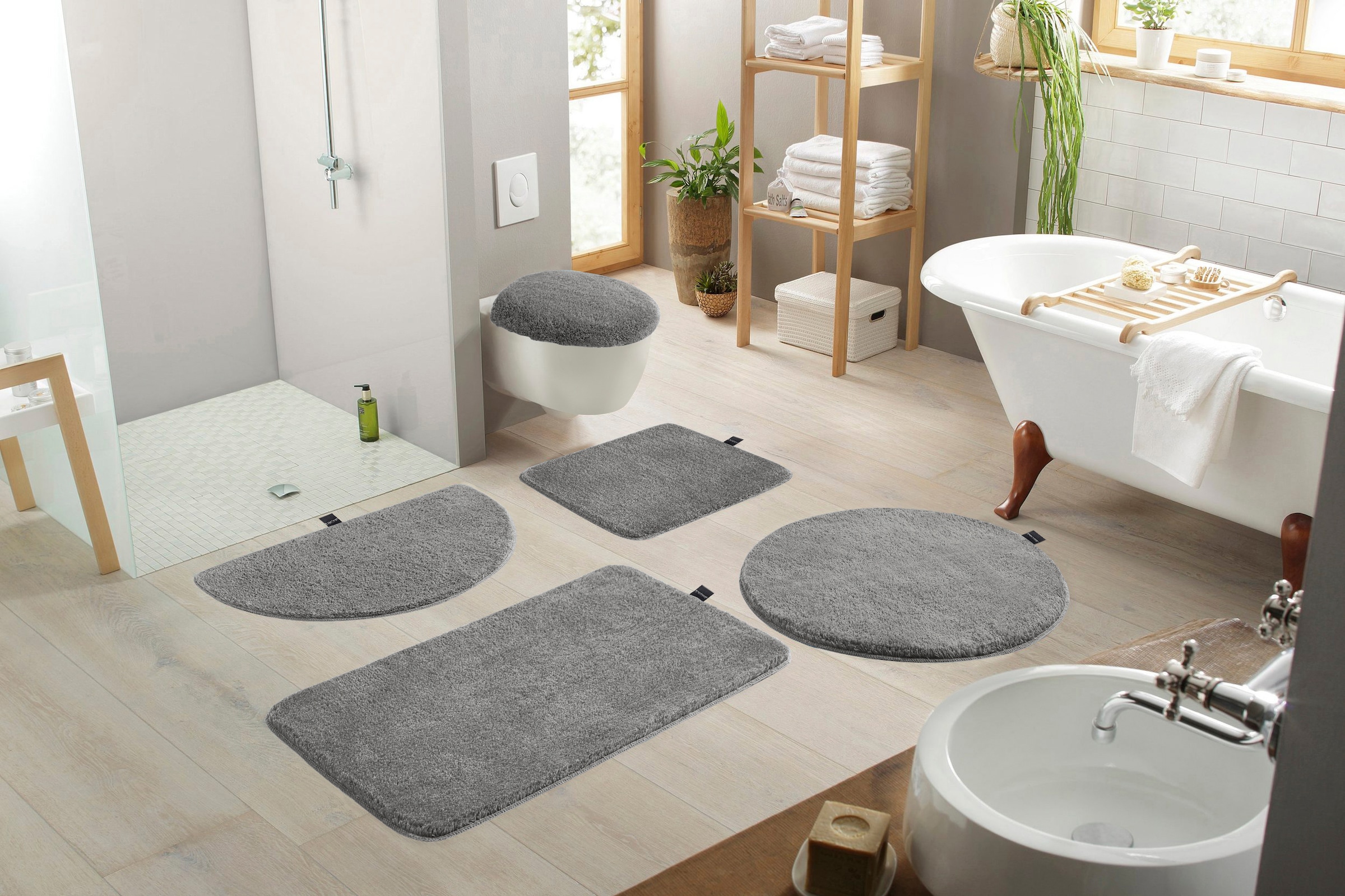 Bruno Banani Badematte »Lana, Badvorleger, Badezimmer Teppich«, rutschhemmend beschichtet, fußbodenheizungsgeeignet-schnell trocknend-strapazierfähig, Badteppich, Badematten, unifarben, auch als 3 teiliges Set & rund