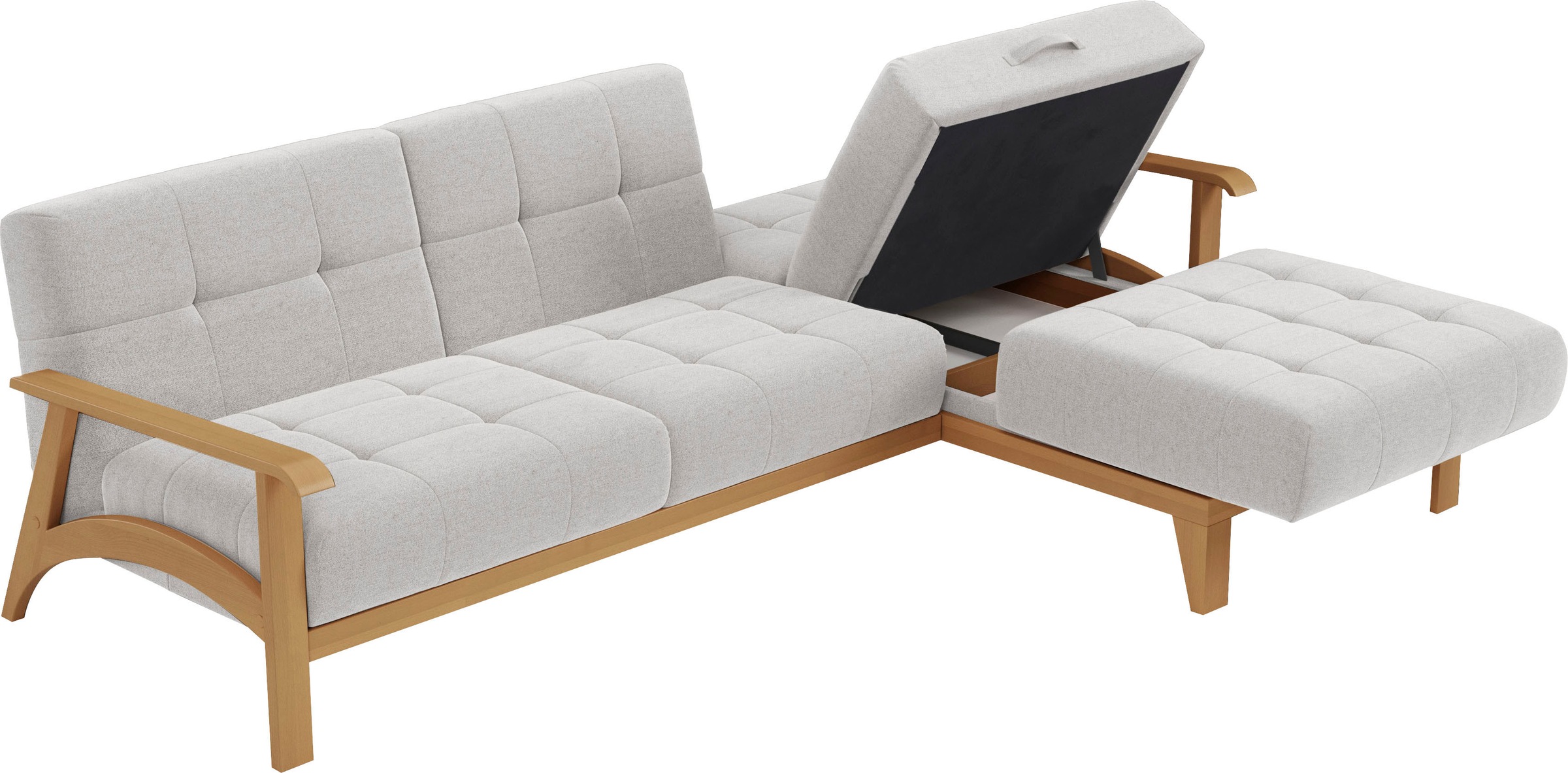 sit&more Ecksofa »Billund L-Form«, Armlehnen aus eichefarbigem Buchenholz, verschiedene Bezüge und Farben