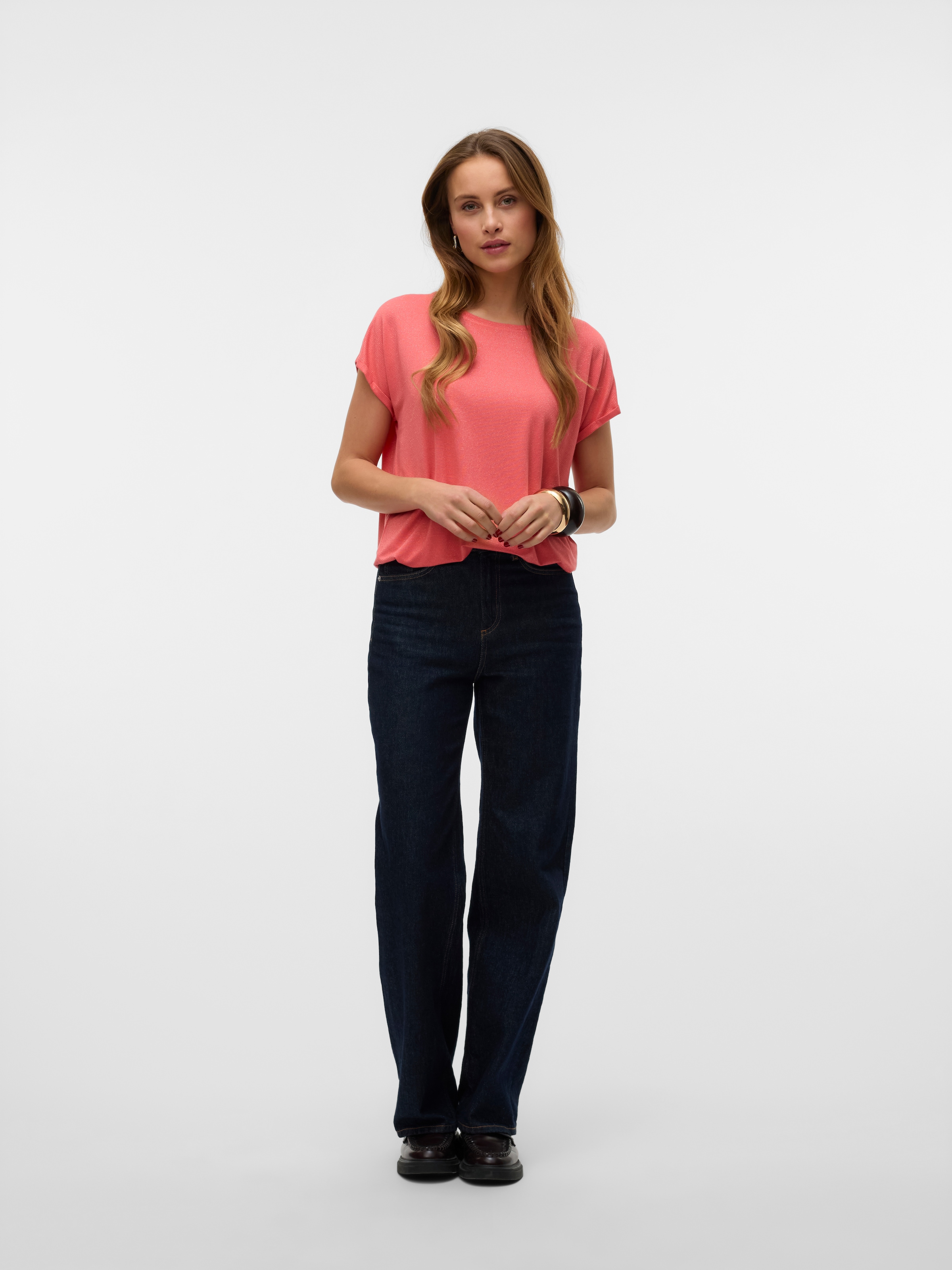 Vero Moda Rundhalsshirt »VMLAVA PLAIN SS TOP LUREX STRIPE«