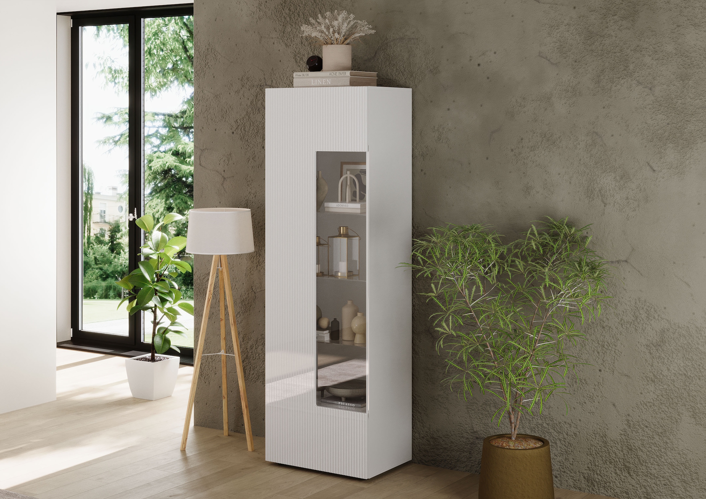 INOSIGN Vitrine »Country Höhe 187 cm, Hochschrank mit 1 Tür, Anrichte, Standvitrine«, geriffelte Front, modern u. elegant, viel Stauraum