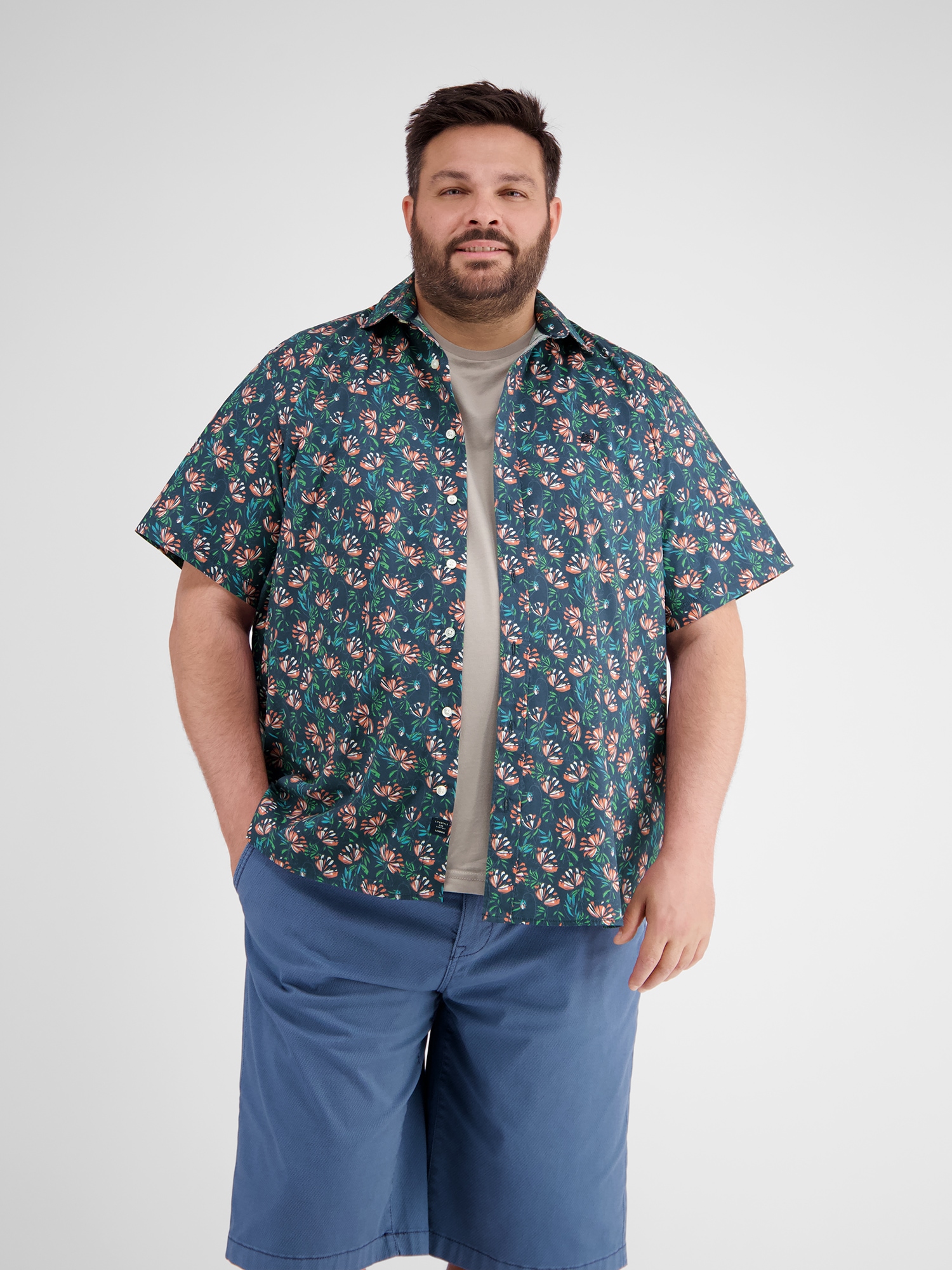 LERROS Kurzarmhemd »LERROS Floral gemustertes Halbarmhemd in Übergrößen«