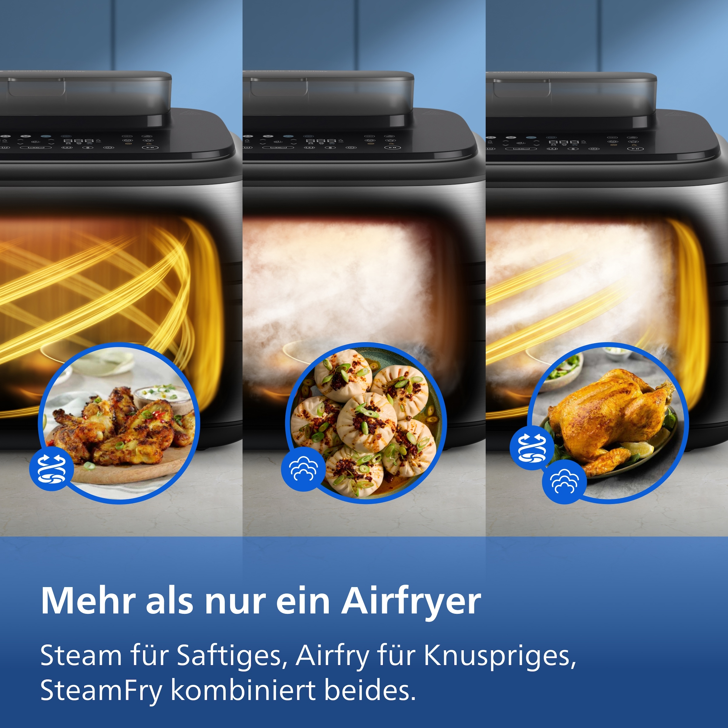Philips Heißluftfritteuse »NA565/02 Steam Airfryer 5000 Series Megabasket, 9,5L Kapazität« 2750 W mit Dampfgarfunktion u. RapidAir Plus Technologie; inkl. Servierzange