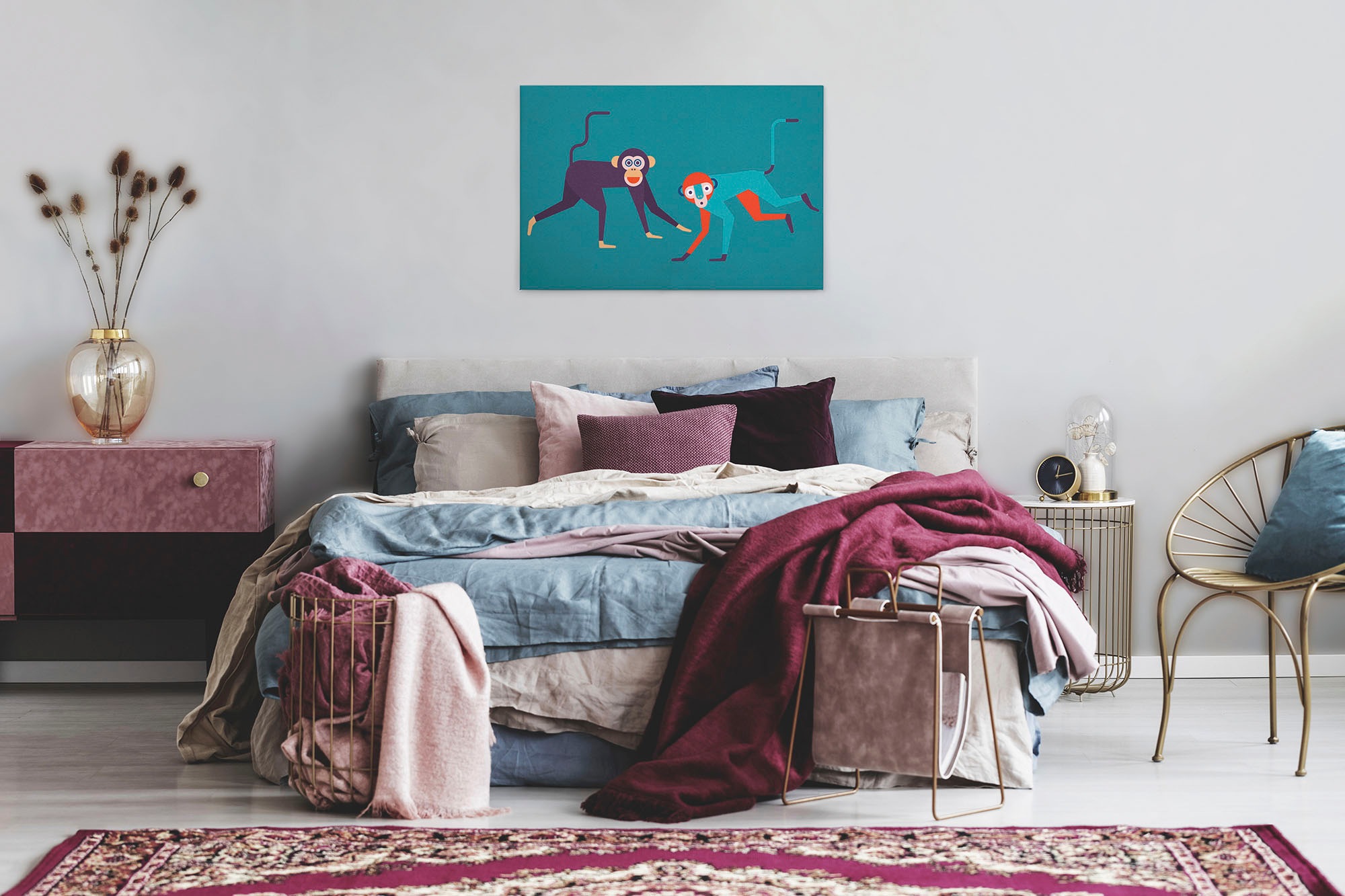 A.S. Création Leinwandbild »monkey business«, Kunst-Tiere-Kinder, (1 St.), Keilrahmen Bild Kunst Affen Bunt Leinwand-Bild Wohnzimmer modern Wand