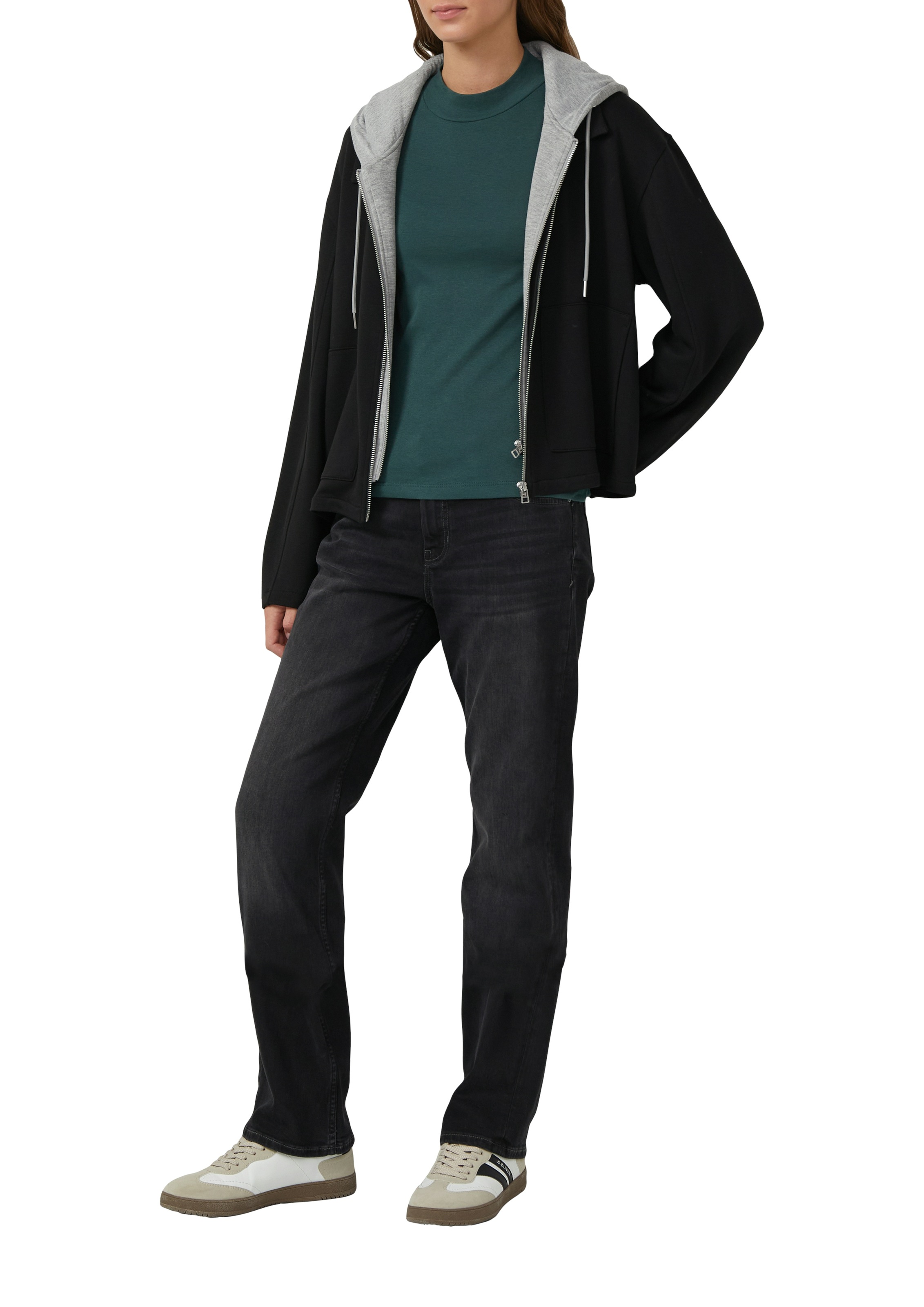 s.Oliver T-Shirt Sommershirt mit Stehkragen und in Ripp-Optik